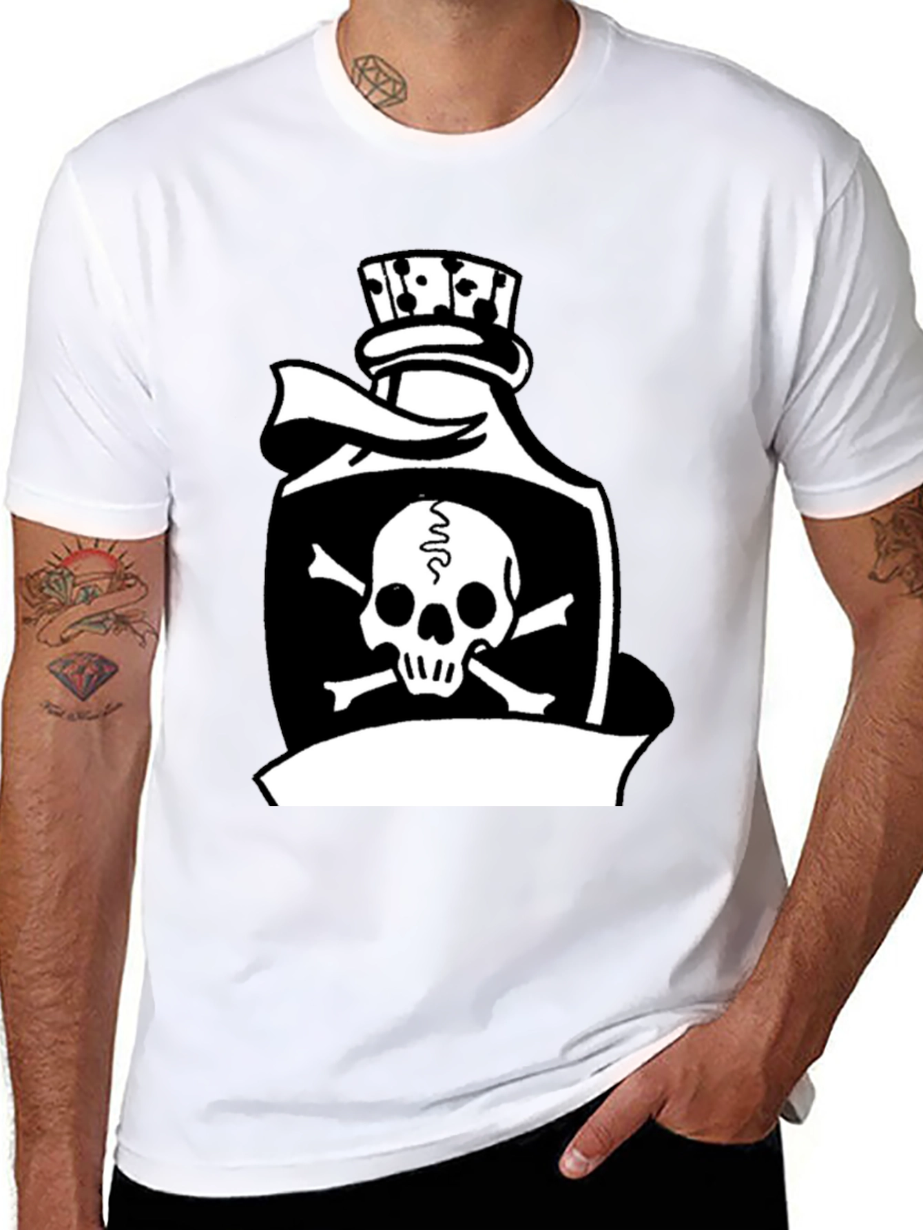 Black Skull & Crossbones Poison Bottle Black T-Shirt view 8