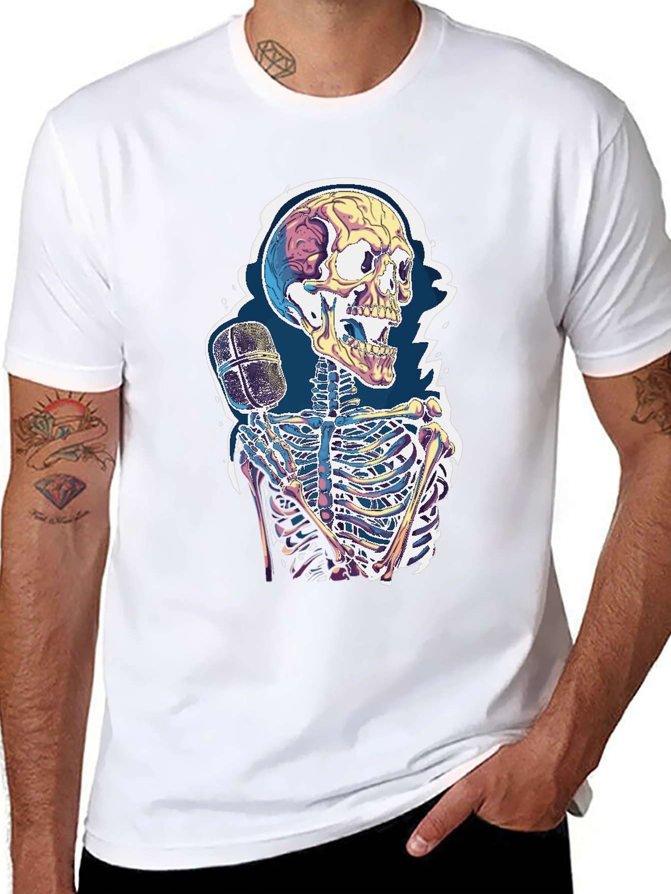 Black Skeleton Microphone Graphic Tee - Black view 8