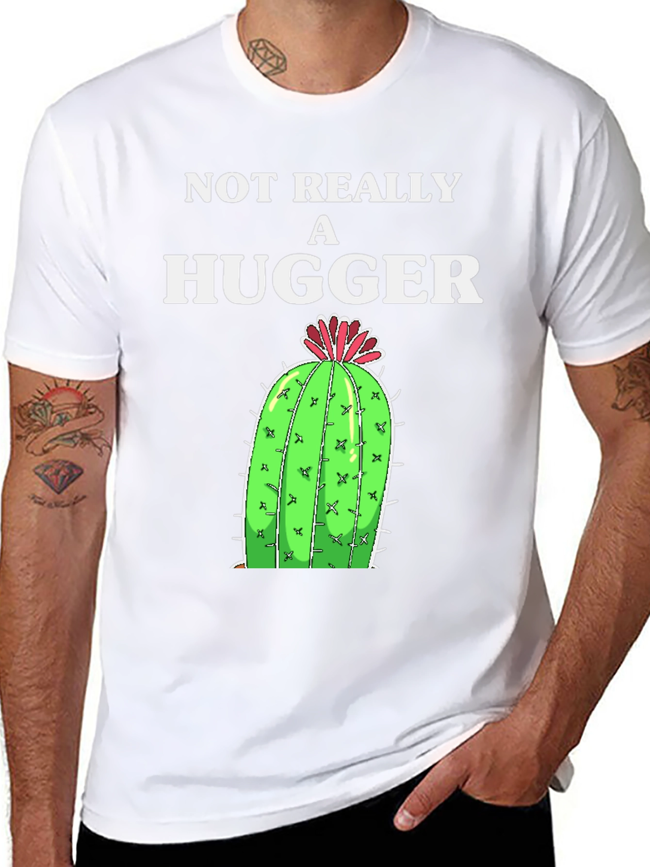 Black Not Really A Hugger Cactus Graphic Tee view 8