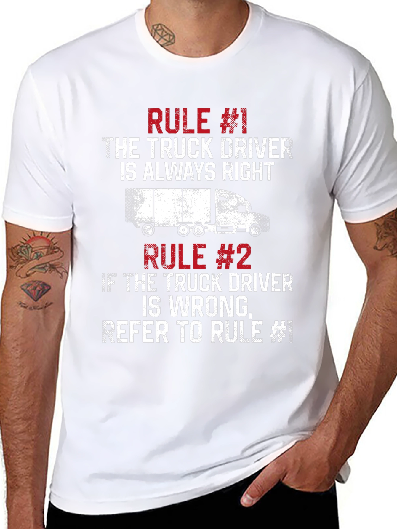 Black Truck Driver Rules T-Shirt - Funny Slogan Tee view 8