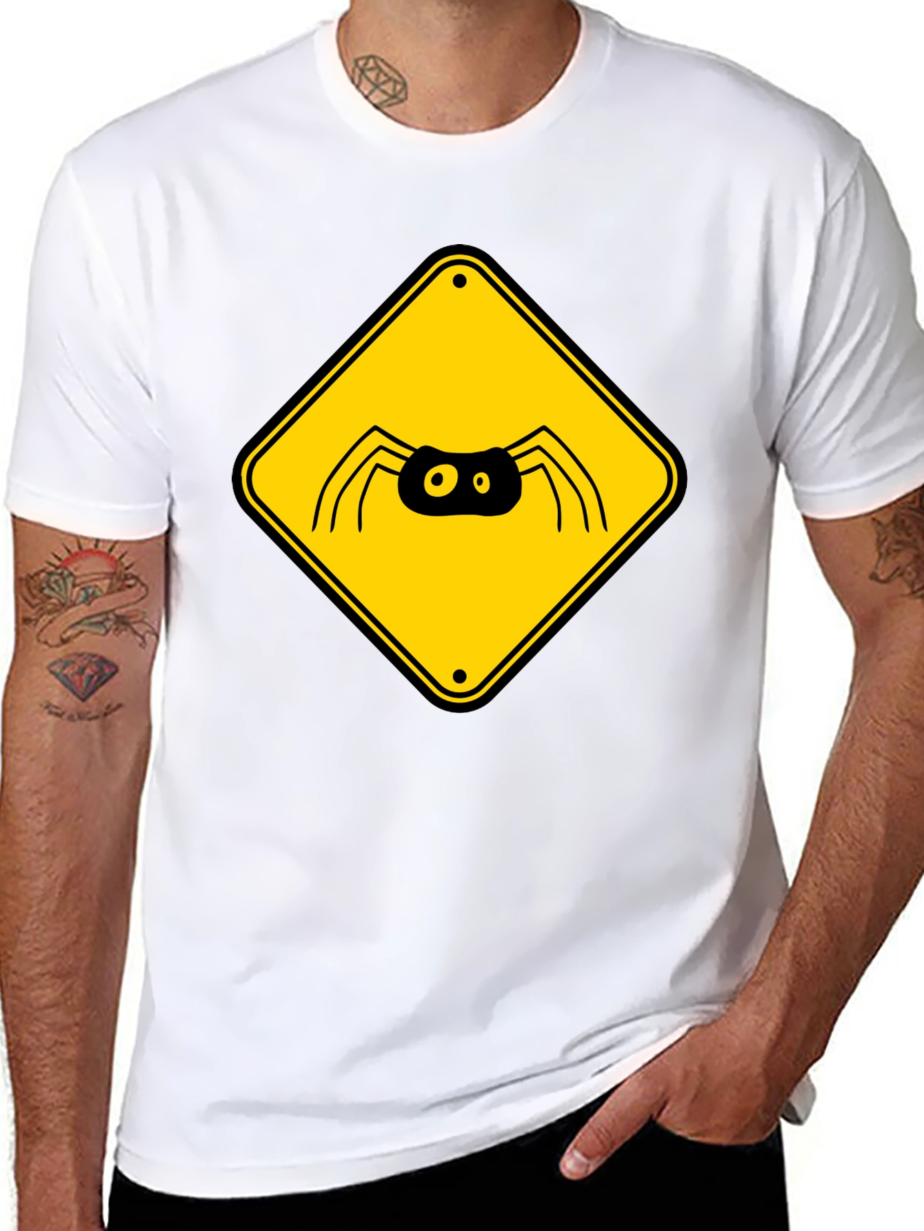 Black Spider Warning Sign Graphic T-Shirt view 8