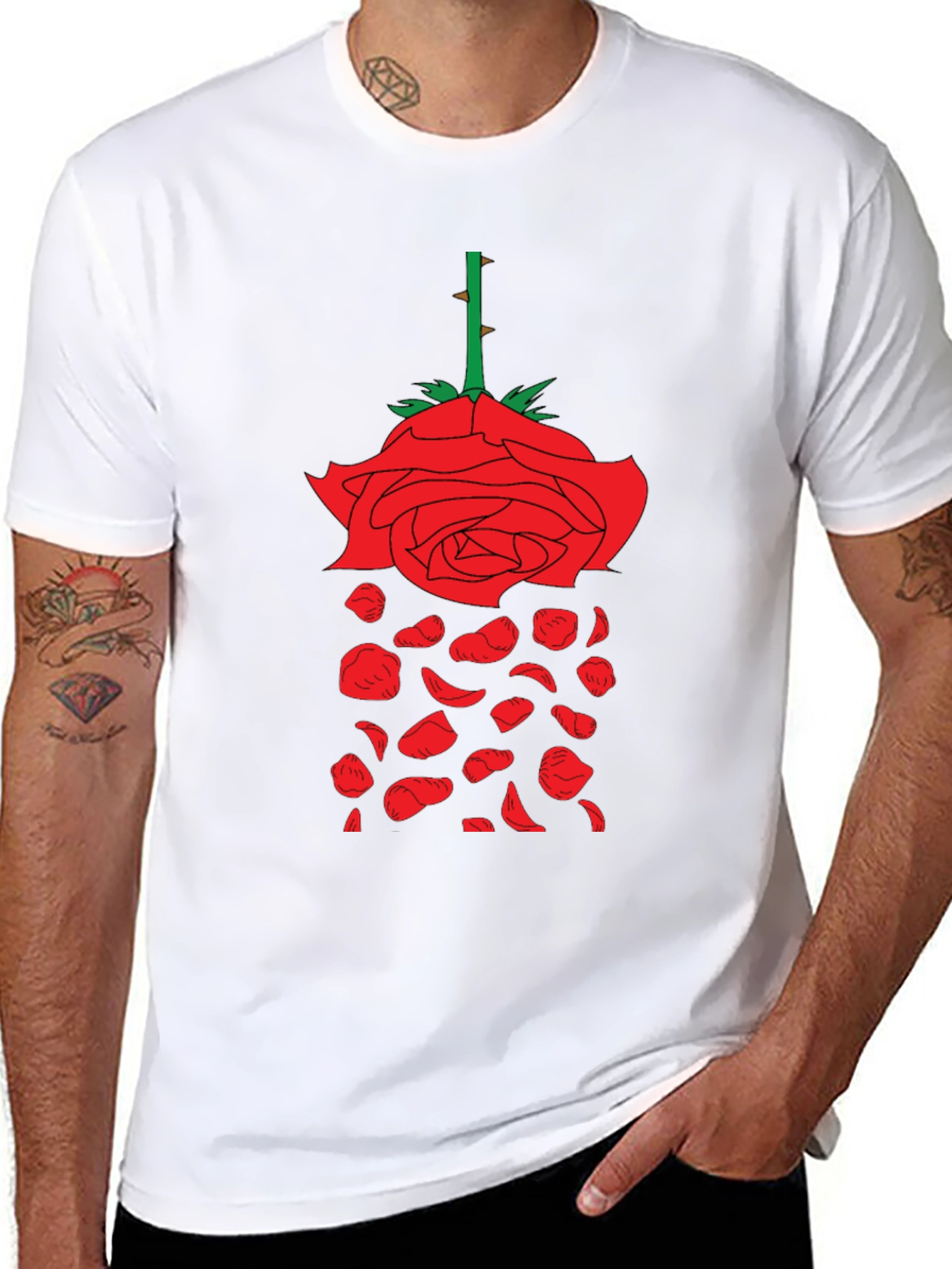 Rose Graphic T-Shirt - Unique Falling Petals Design - 8