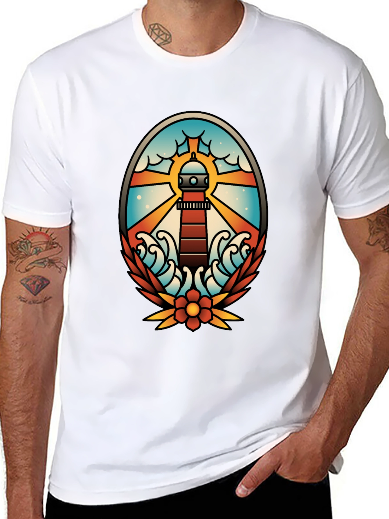 Black Lighthouse Tattoo Graphic T-Shirt - Black view 8