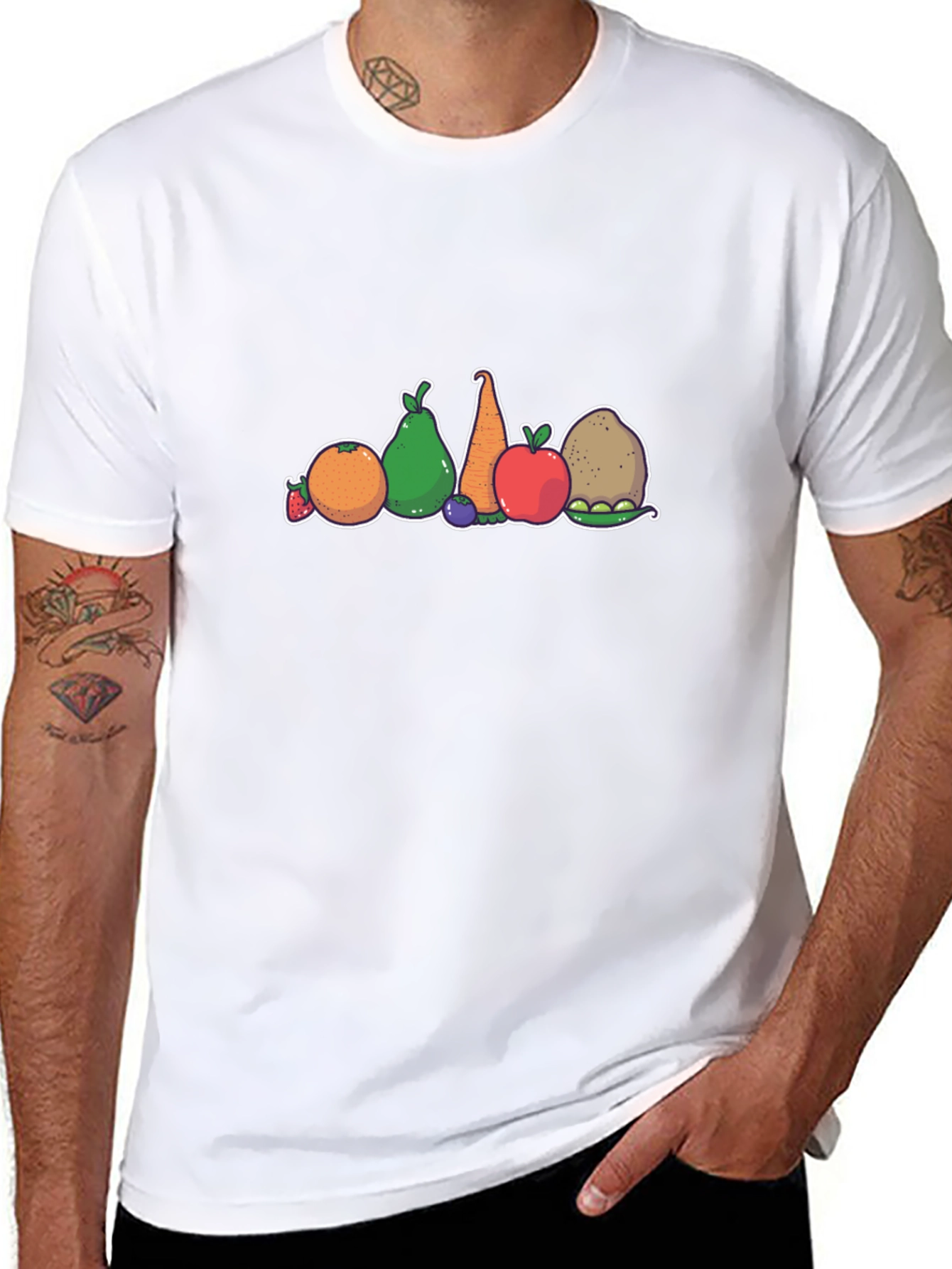 Black Fun Cartoon Fruit & Vegetable Graphic T-Shirt view 8