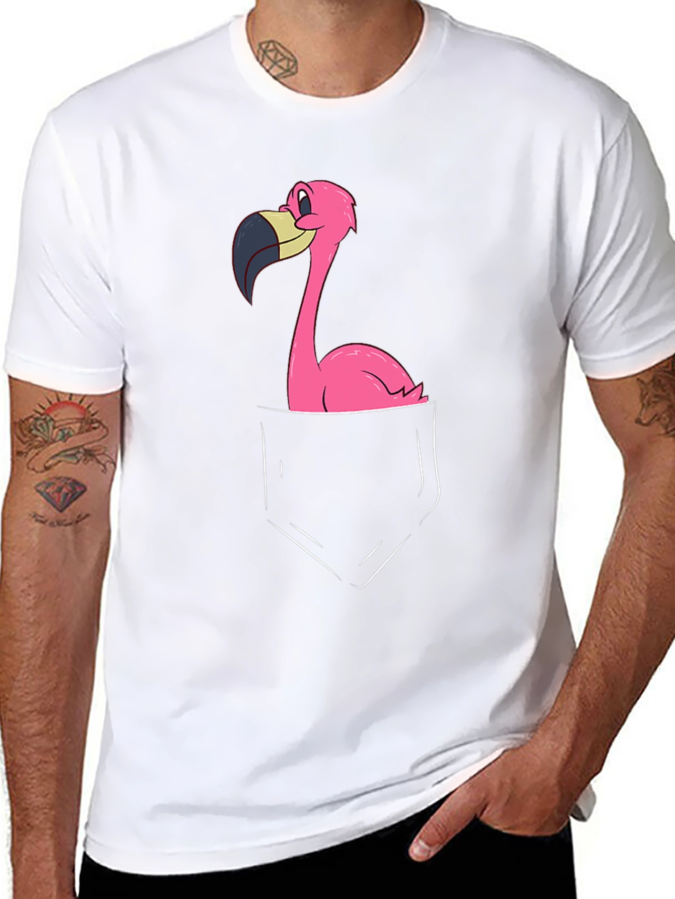 Black Flamingo Pocket Graphic Tee - Black Cotton Blend view 8