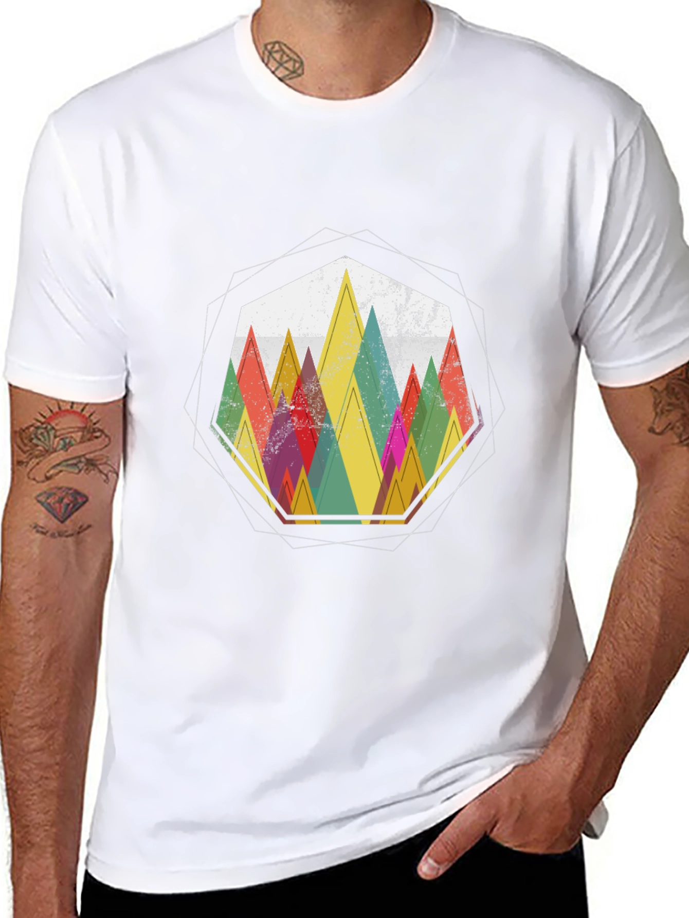 Black Geometric Mountain Graphic Tee - Stylish Casual Wear view 8