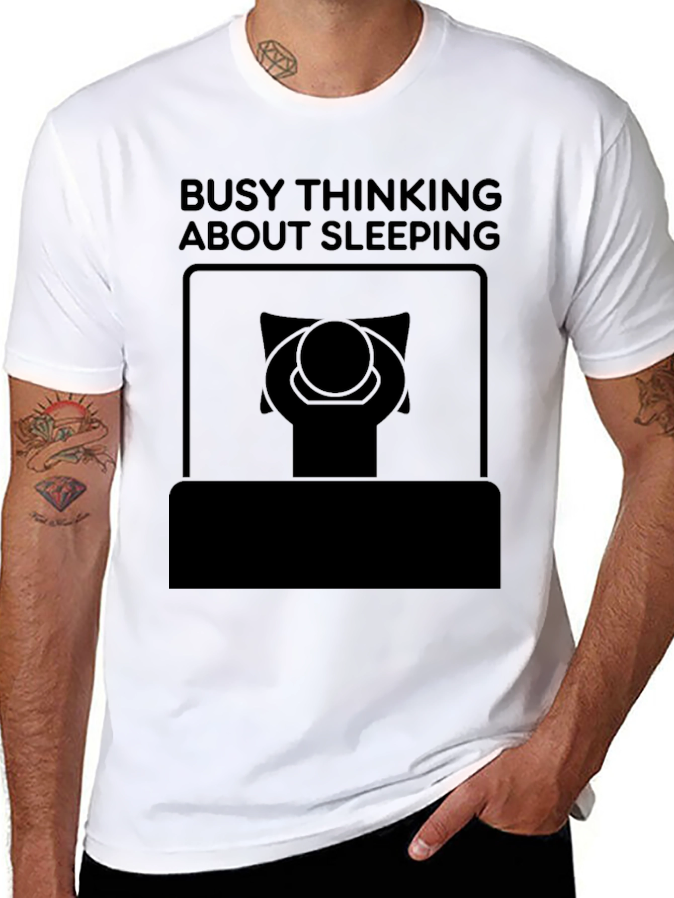 Black Busy Thinking About Sleeping Black Graphic Tee view 8