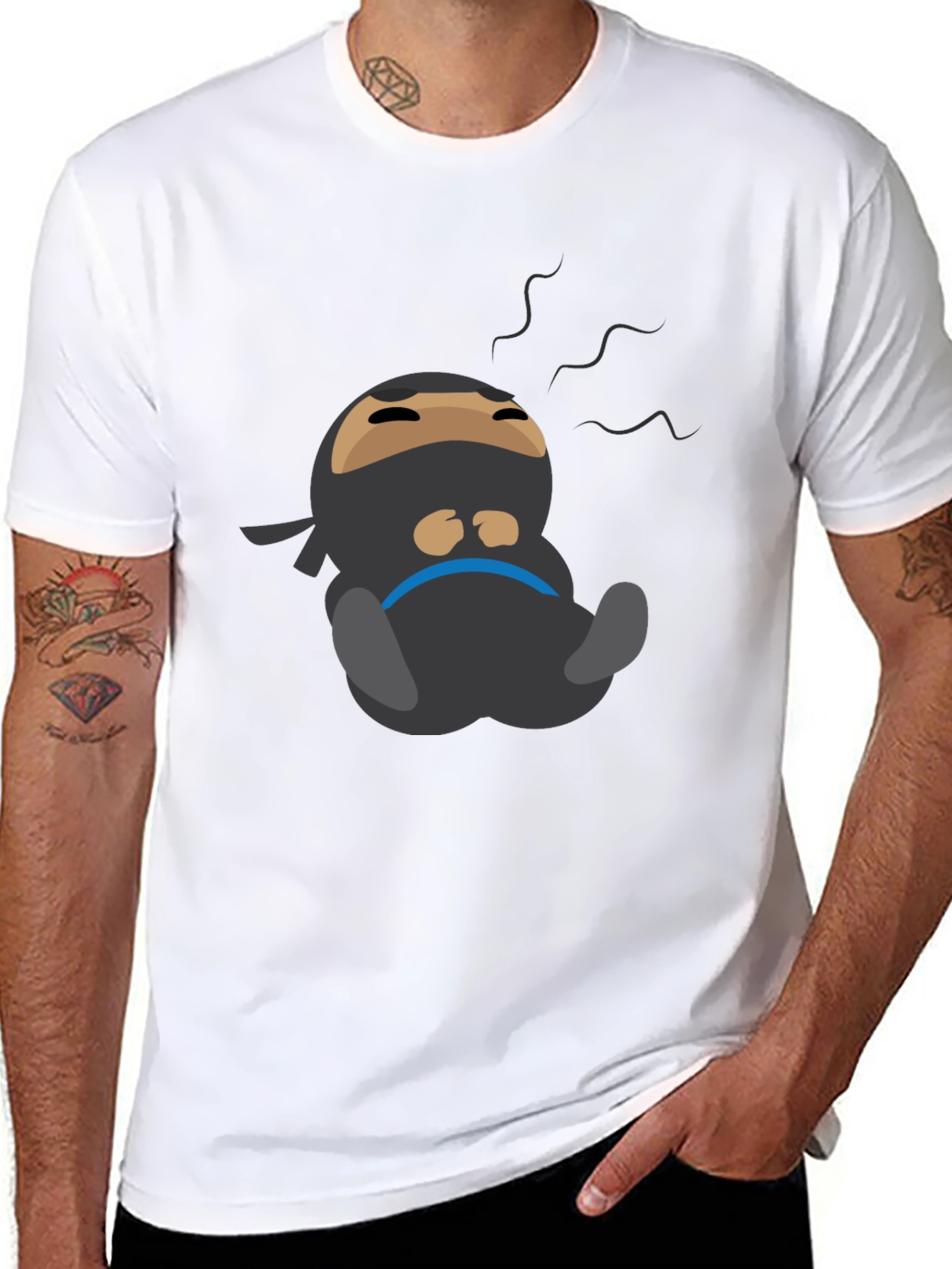 Black Lazy Ninja Cartoon T-Shirt - Men's Black Tee view 8