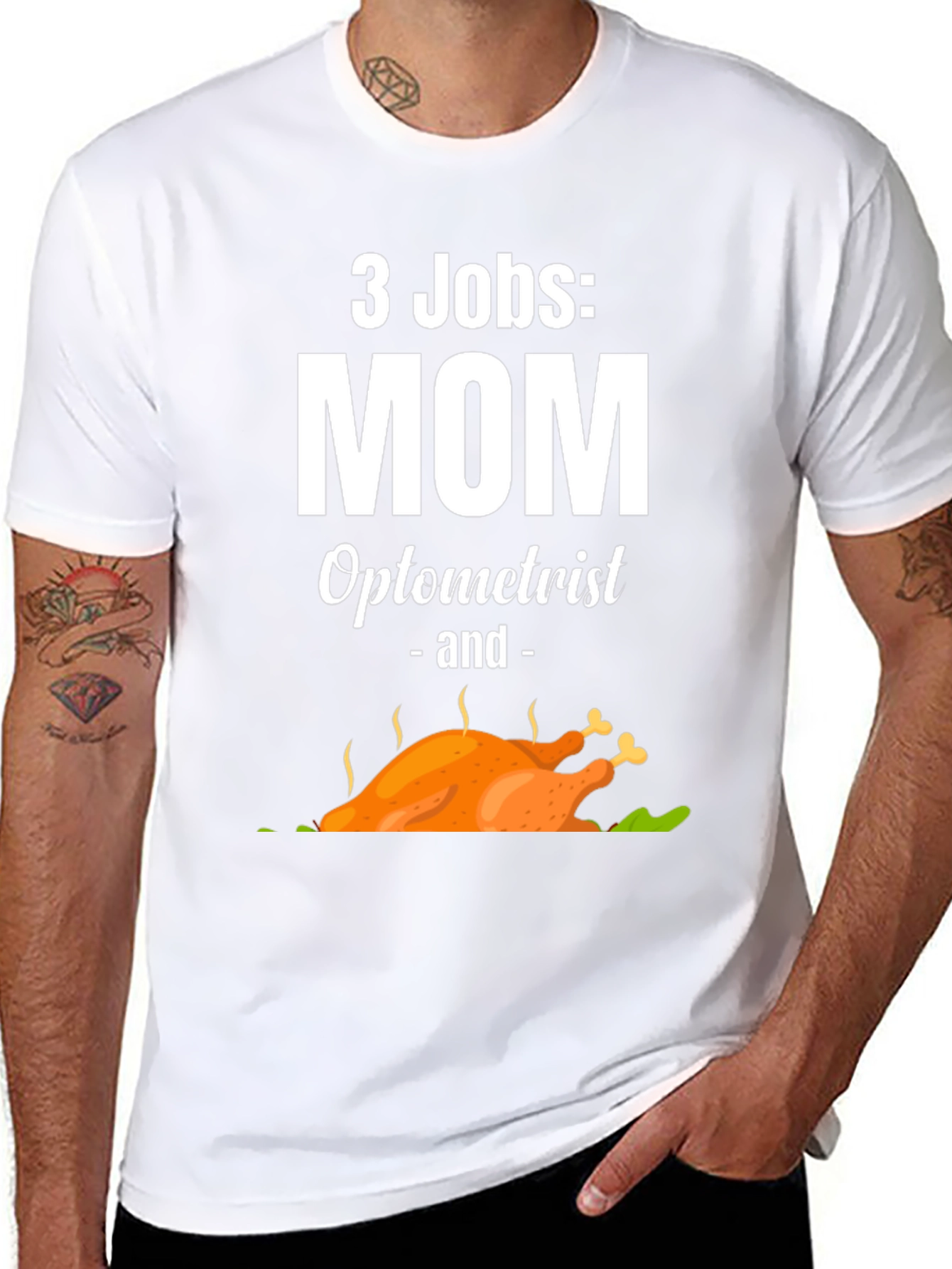 Black 3 Jobs Mom Optometrist & Thanksgiving Turkey T-Shirt view 8