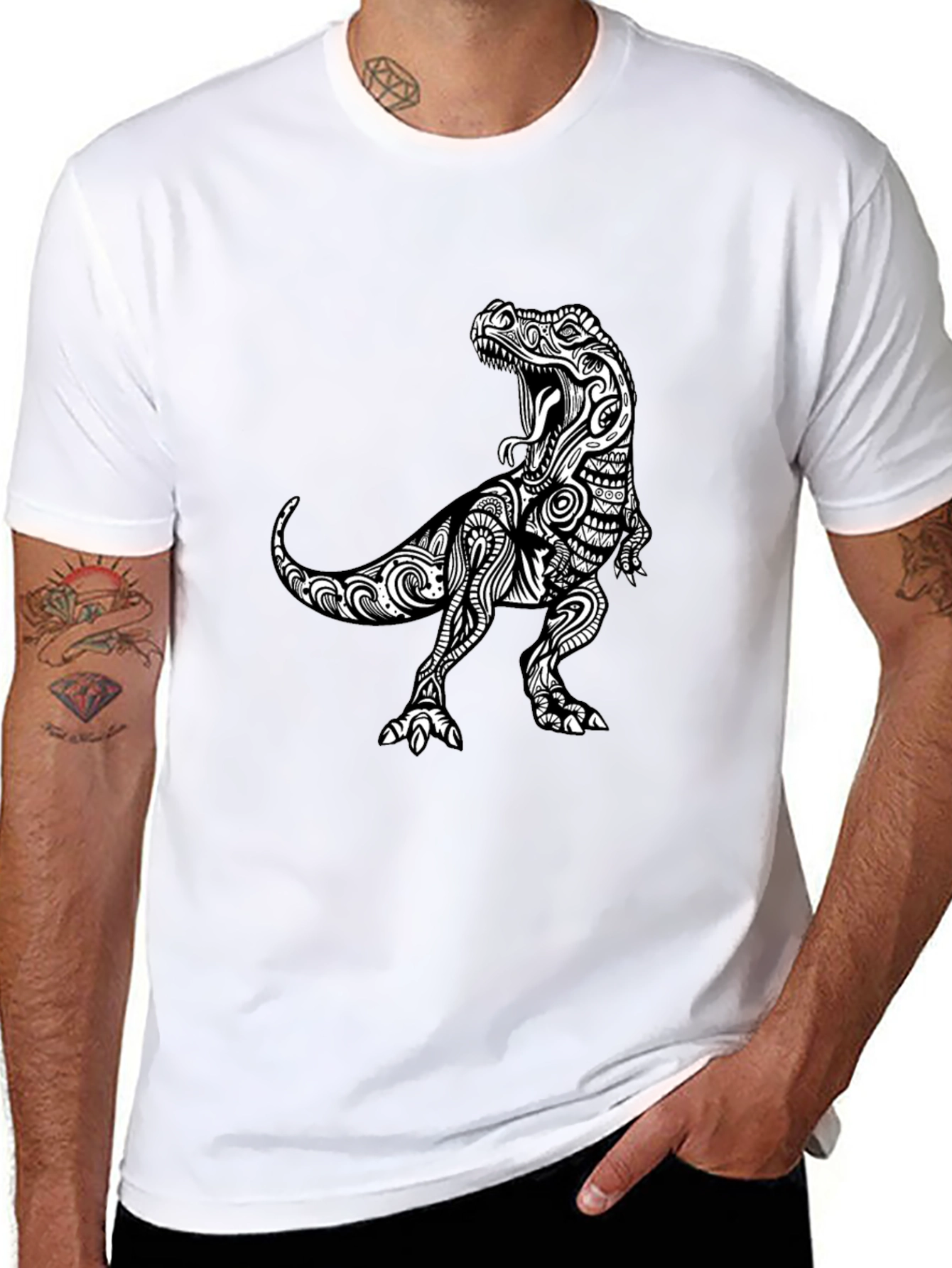 Black Tribal T-Rex Black Graphic Tee view 8