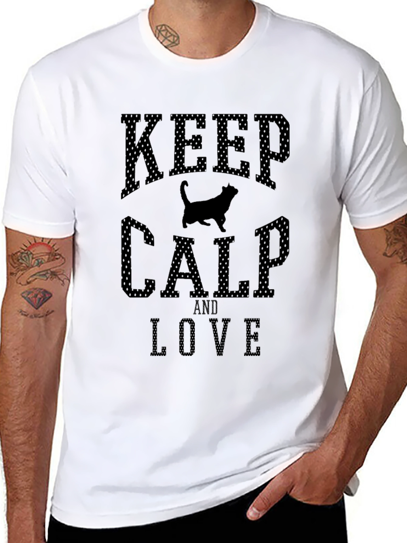 Black Keep Calm & Love Cats Men's Black T-Shirt view 8