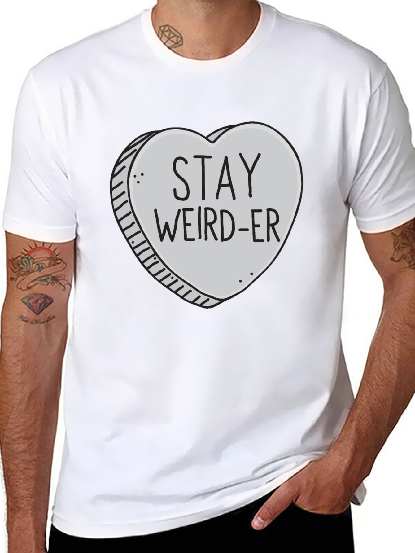 Black Stay Weird-er Heart Graphic Black T-Shirt view 8