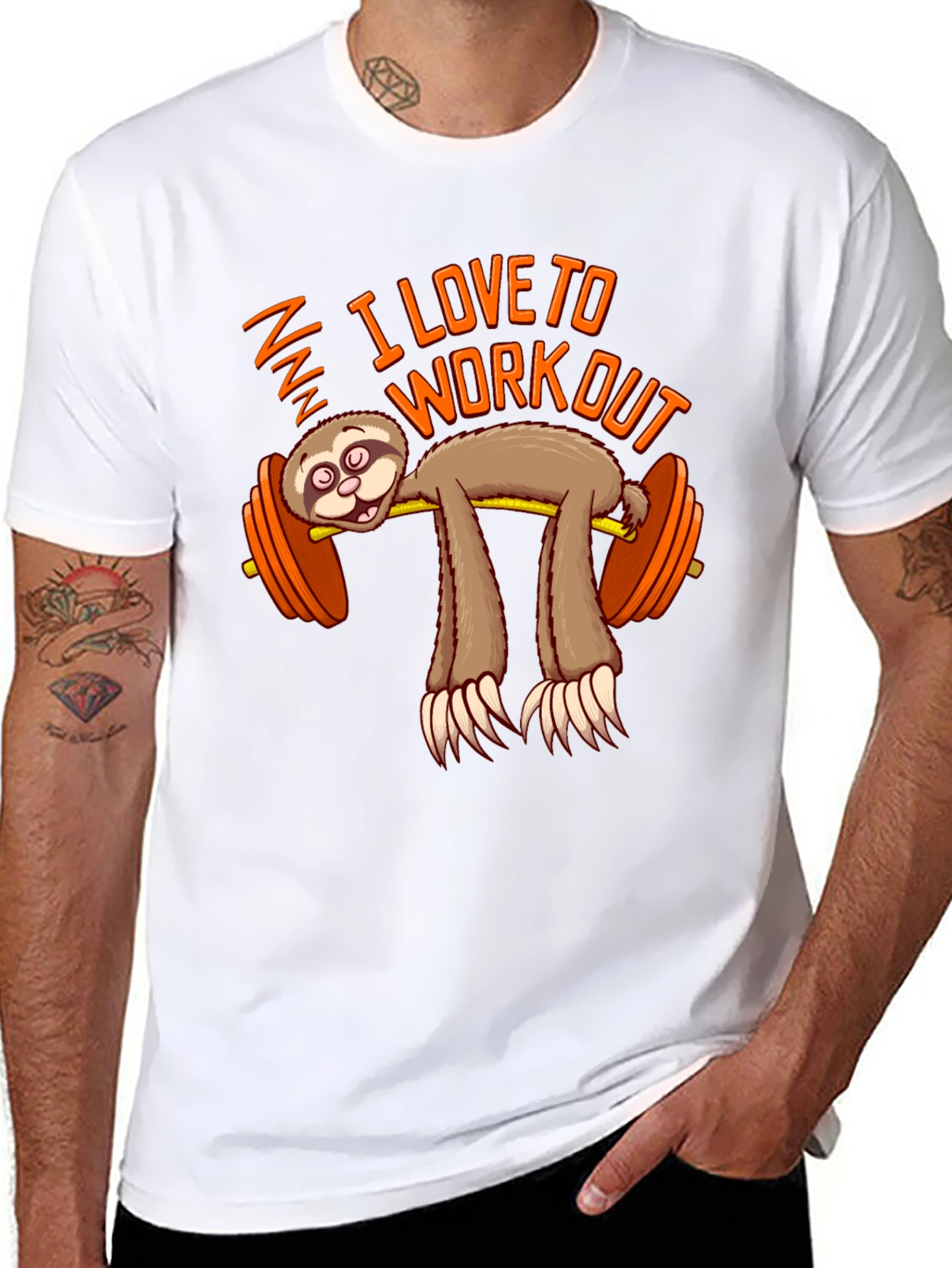 Black Funny Sloth Workout T-Shirt - I Love To Workout Gym Tee view 8