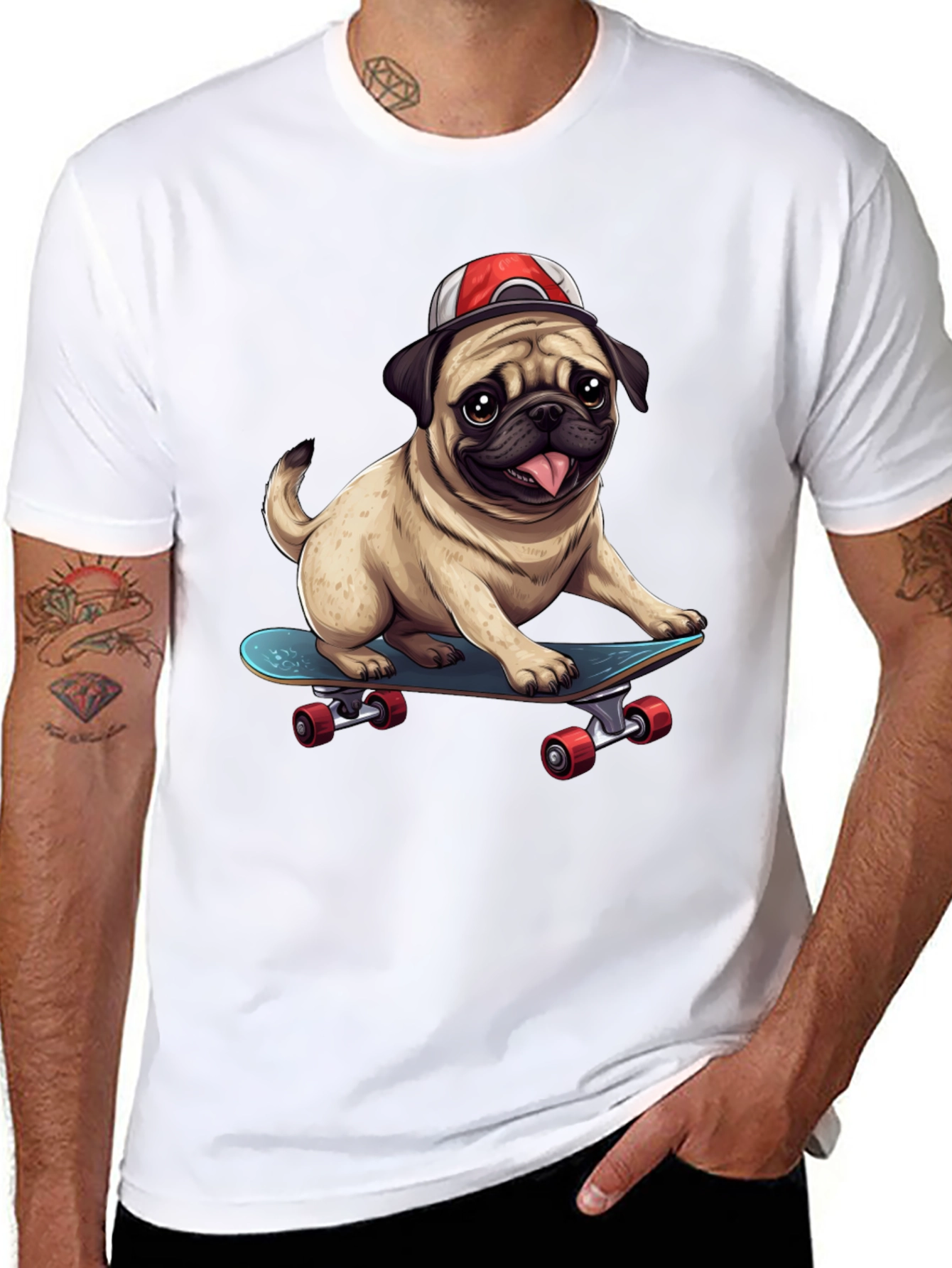 Black Pug Skateboard T-Shirt - Cool Dog Tee view 8