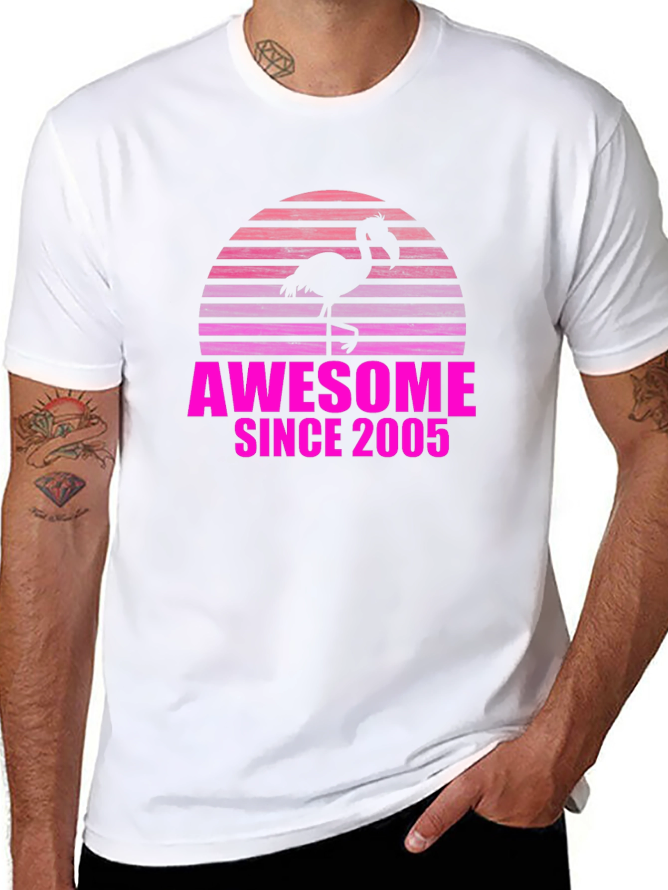Black Awesome Since 2005 Flamingo Sunset Graphic T-Shirt view 8