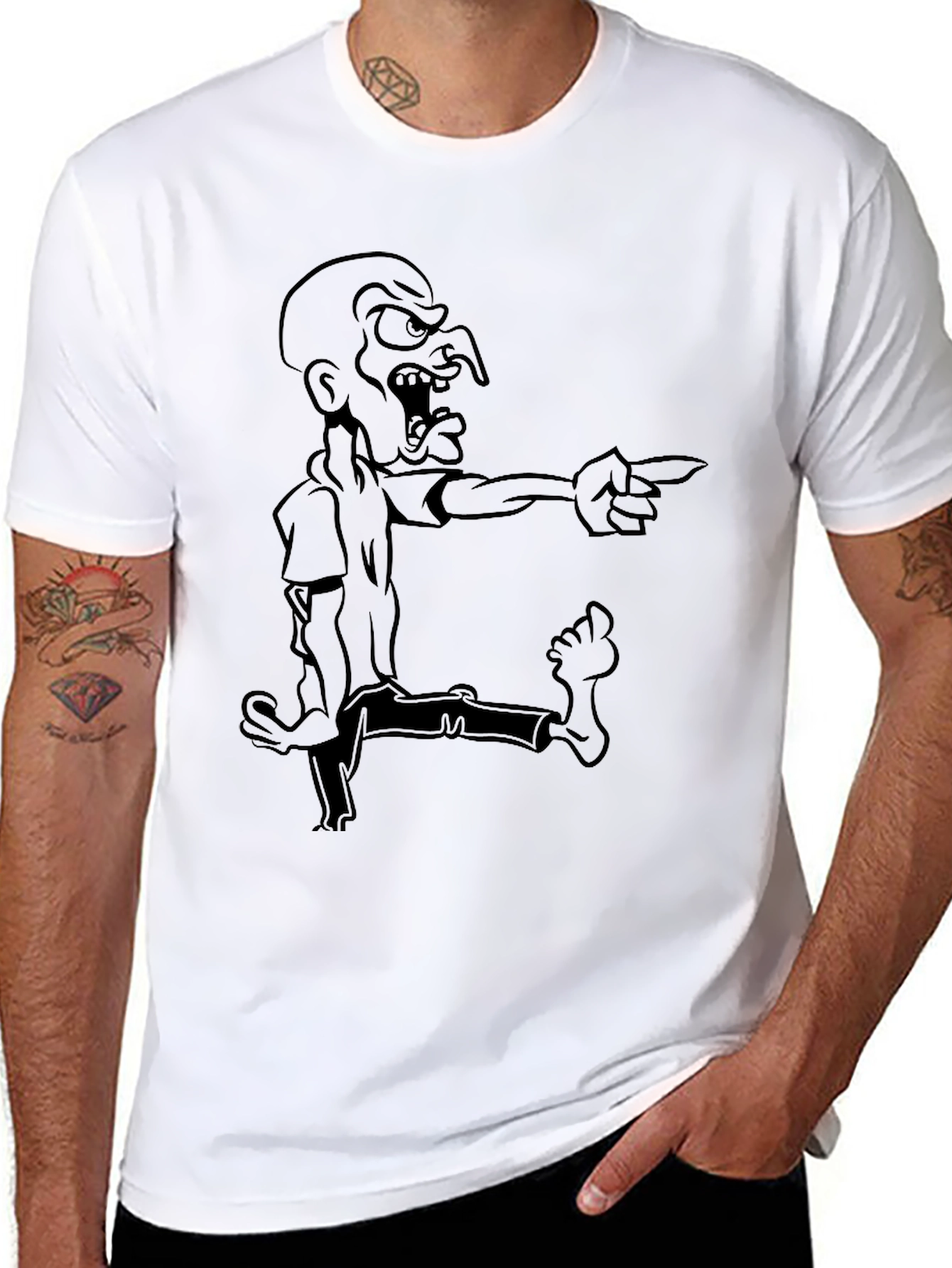 Black Men's Black Cartoon Graphic Tee view 8