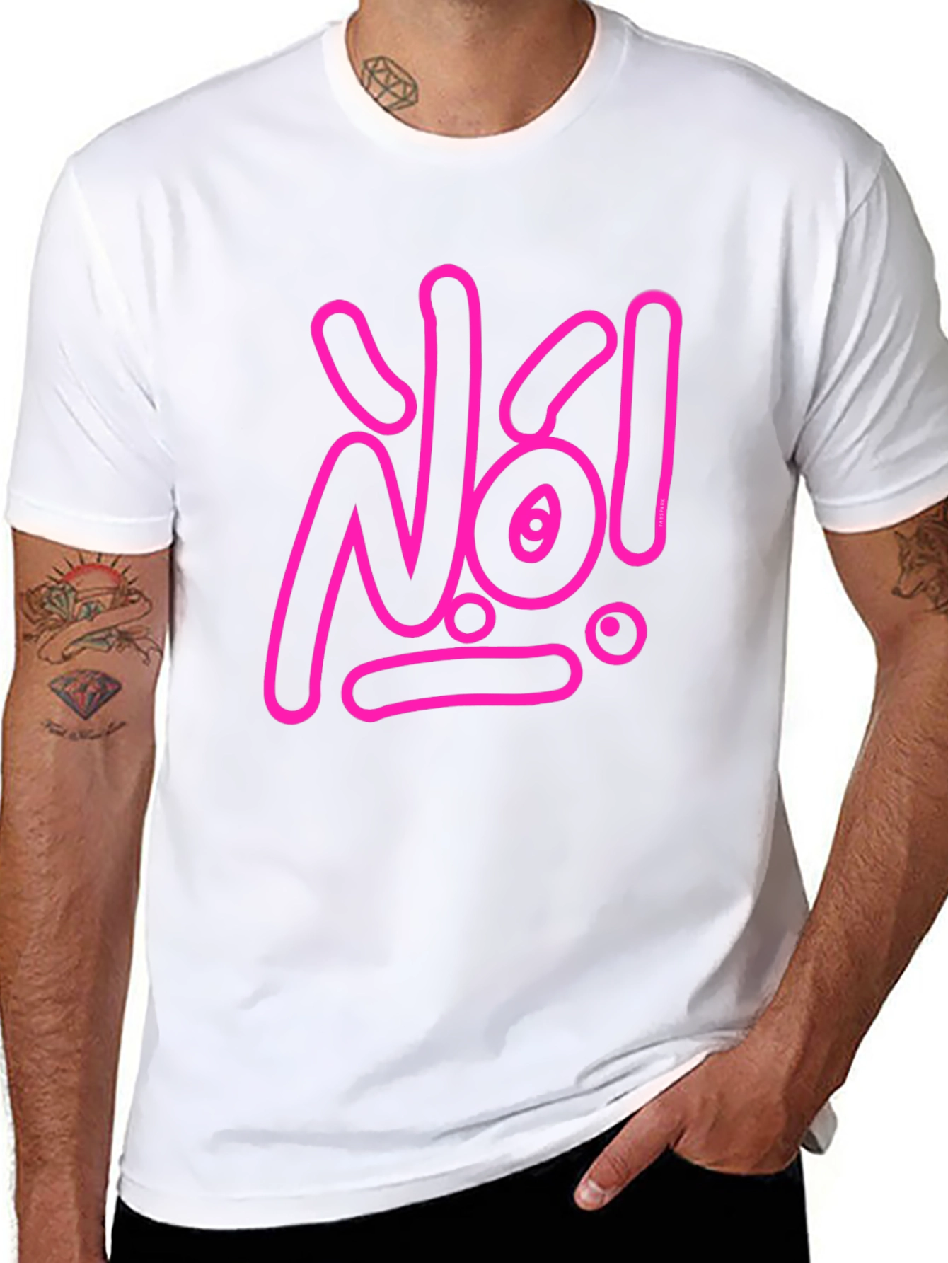 Black Statement Tee: Pink 'No!' Graphic on Black view 8