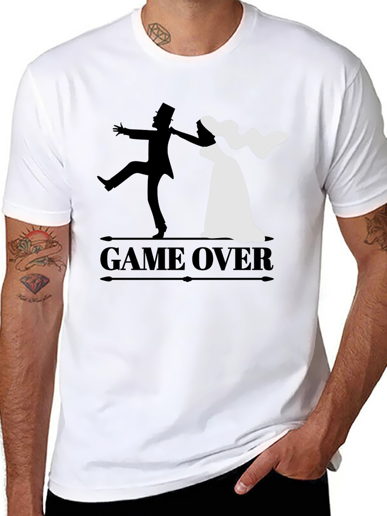 Black Game Over Groom & Bride Graphic Tee - Funny Wedding Shirt view 8