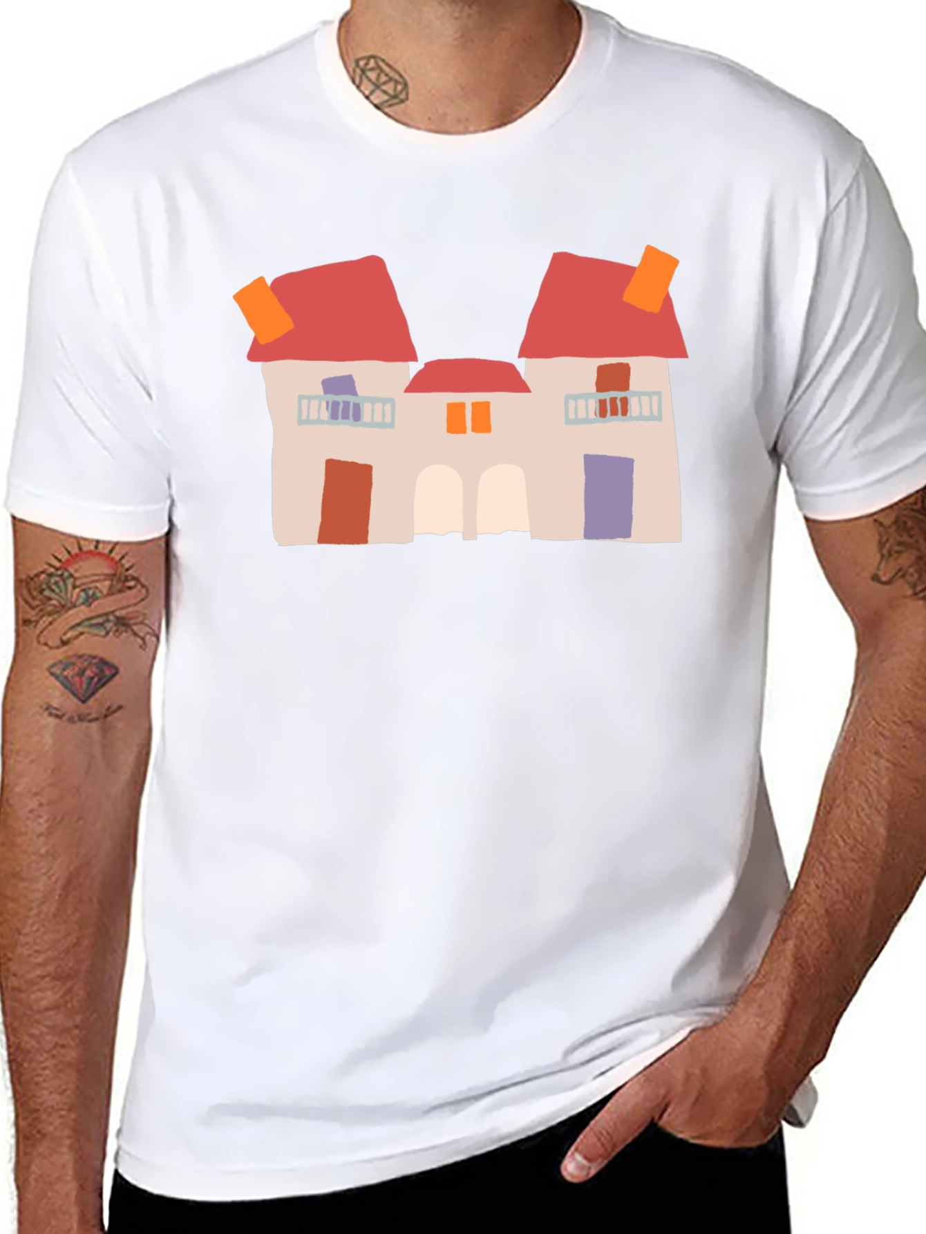 Black Quirky House Print Black T-Shirt view 8