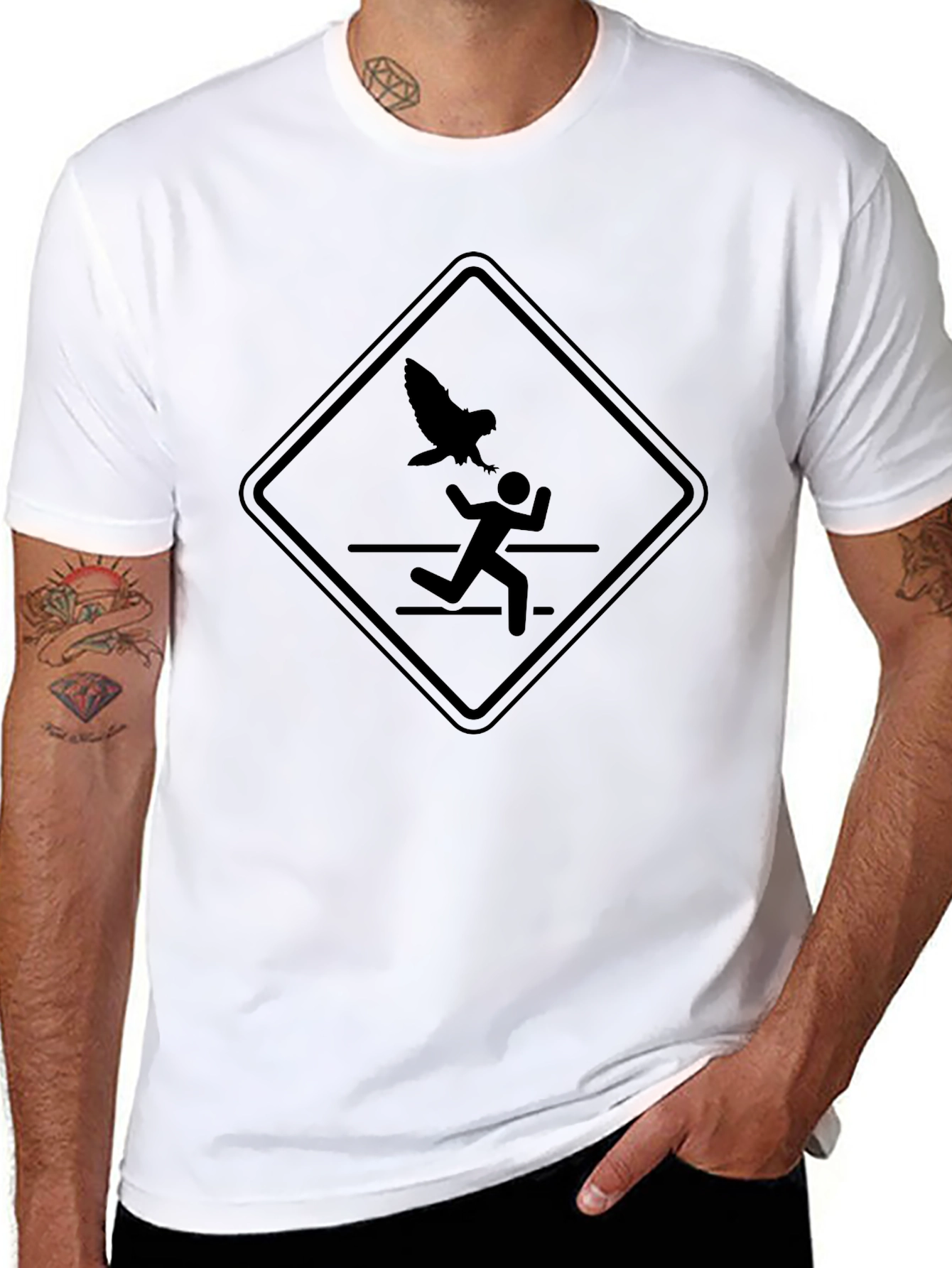 Black Funny Bird Attack T-Shirt view 8