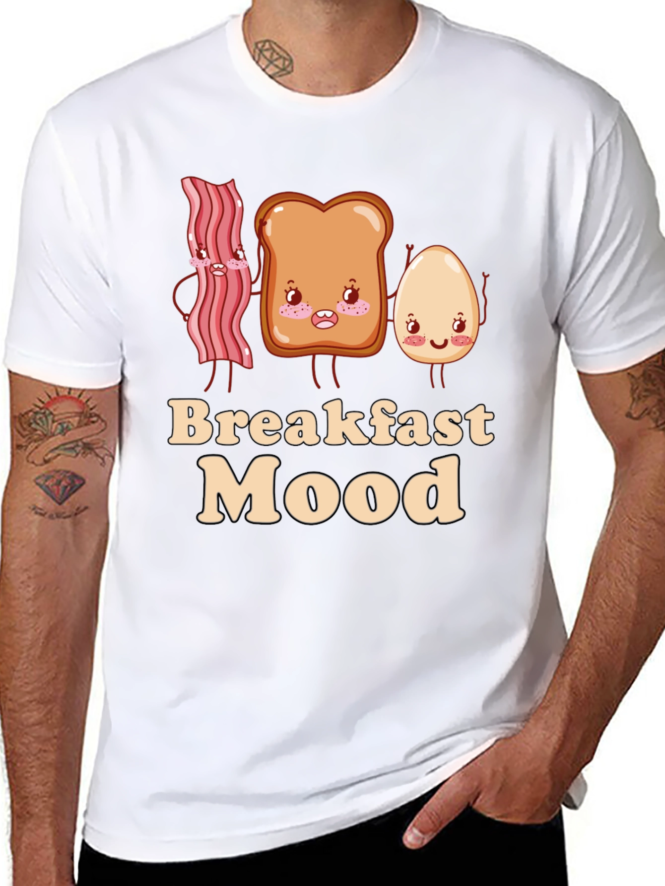 Black Breakfast Mood Cartoon Graphic T-Shirt view 8