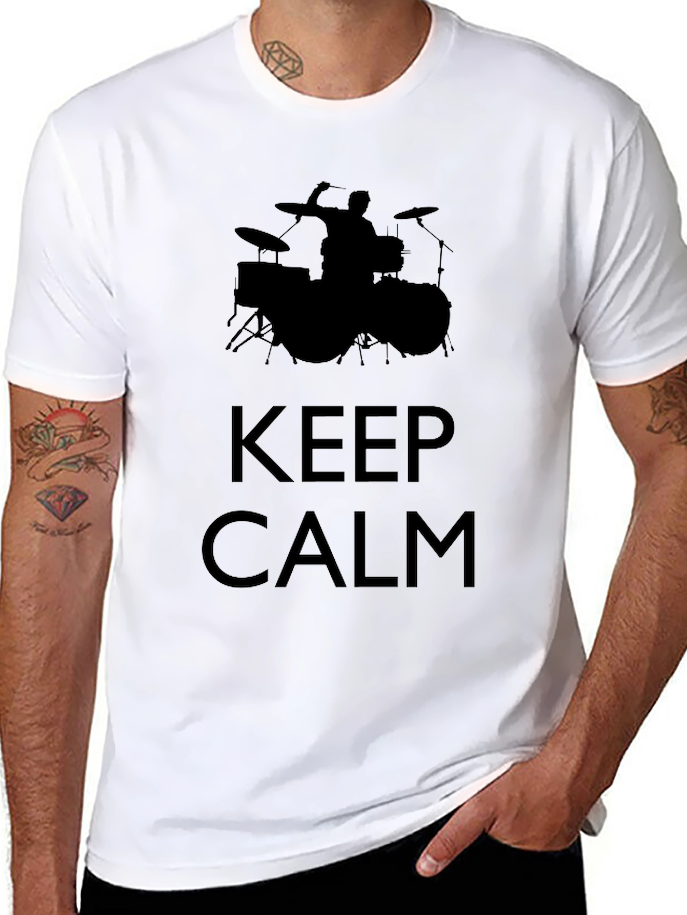 Black Keep Calm Drummer T-Shirt - Men's Black Crew Neck Tee view 8