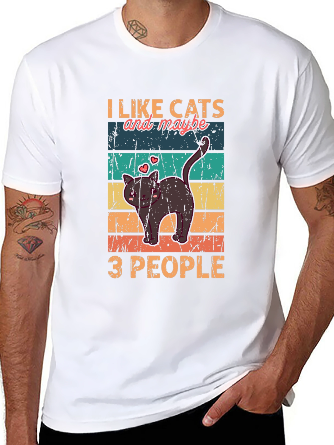 Black I Like Cats and Maybe 3 People T-Shirt view 8