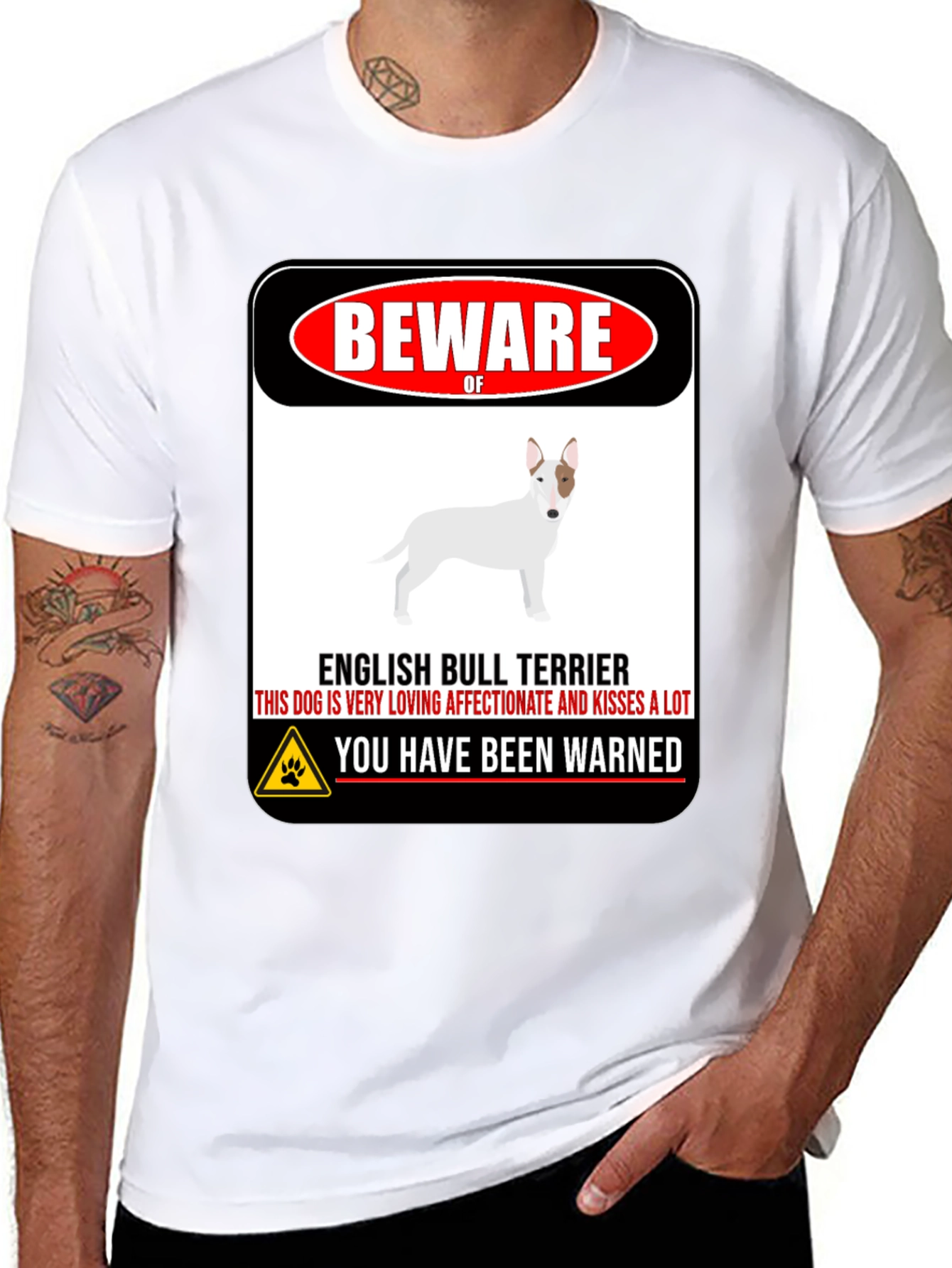 Black Beware of Dog T-Shirt - English Bull Terrier view 8
