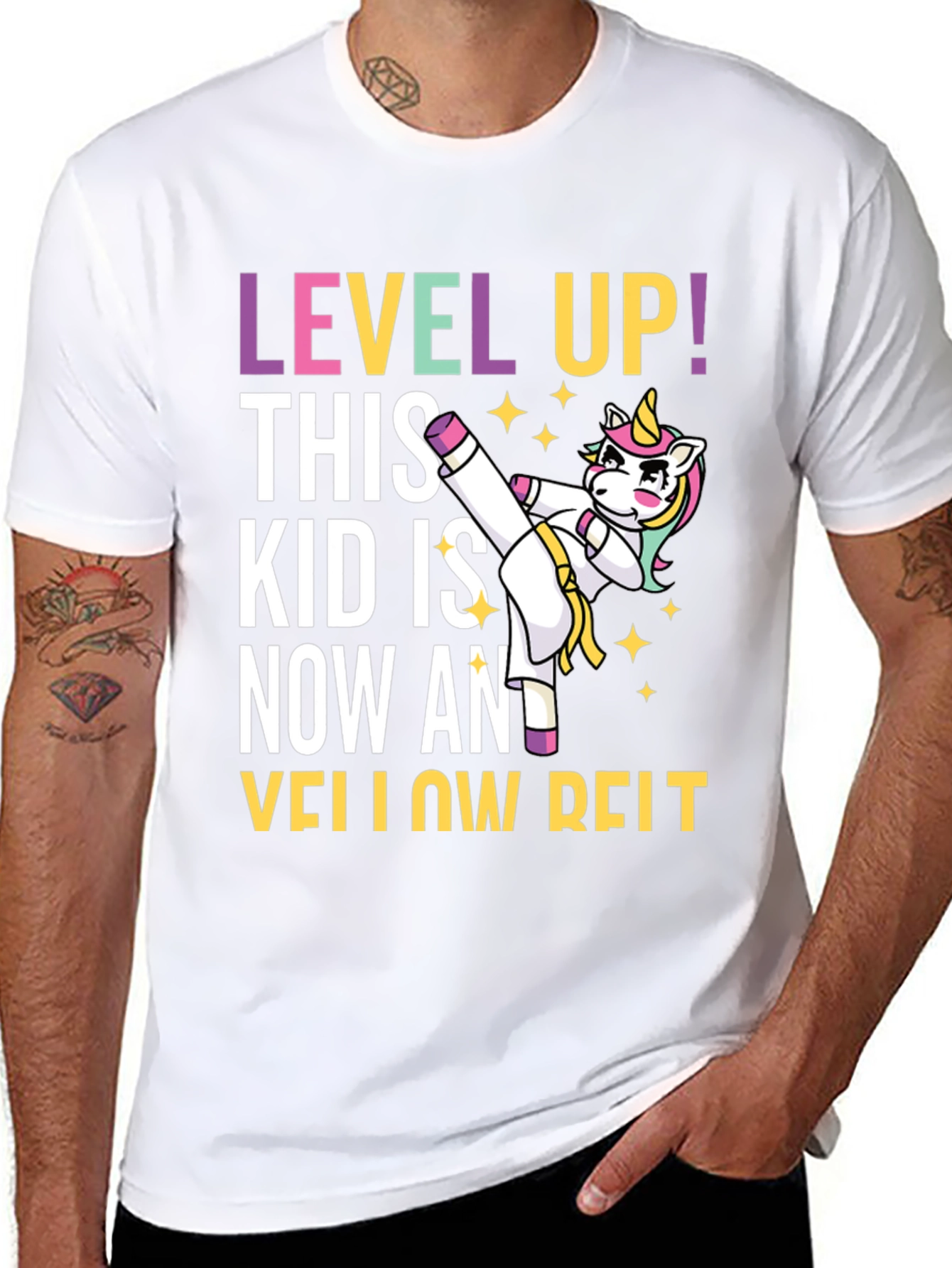 Black Level Up Yellow Belt Unicorn T-Shirt view 8