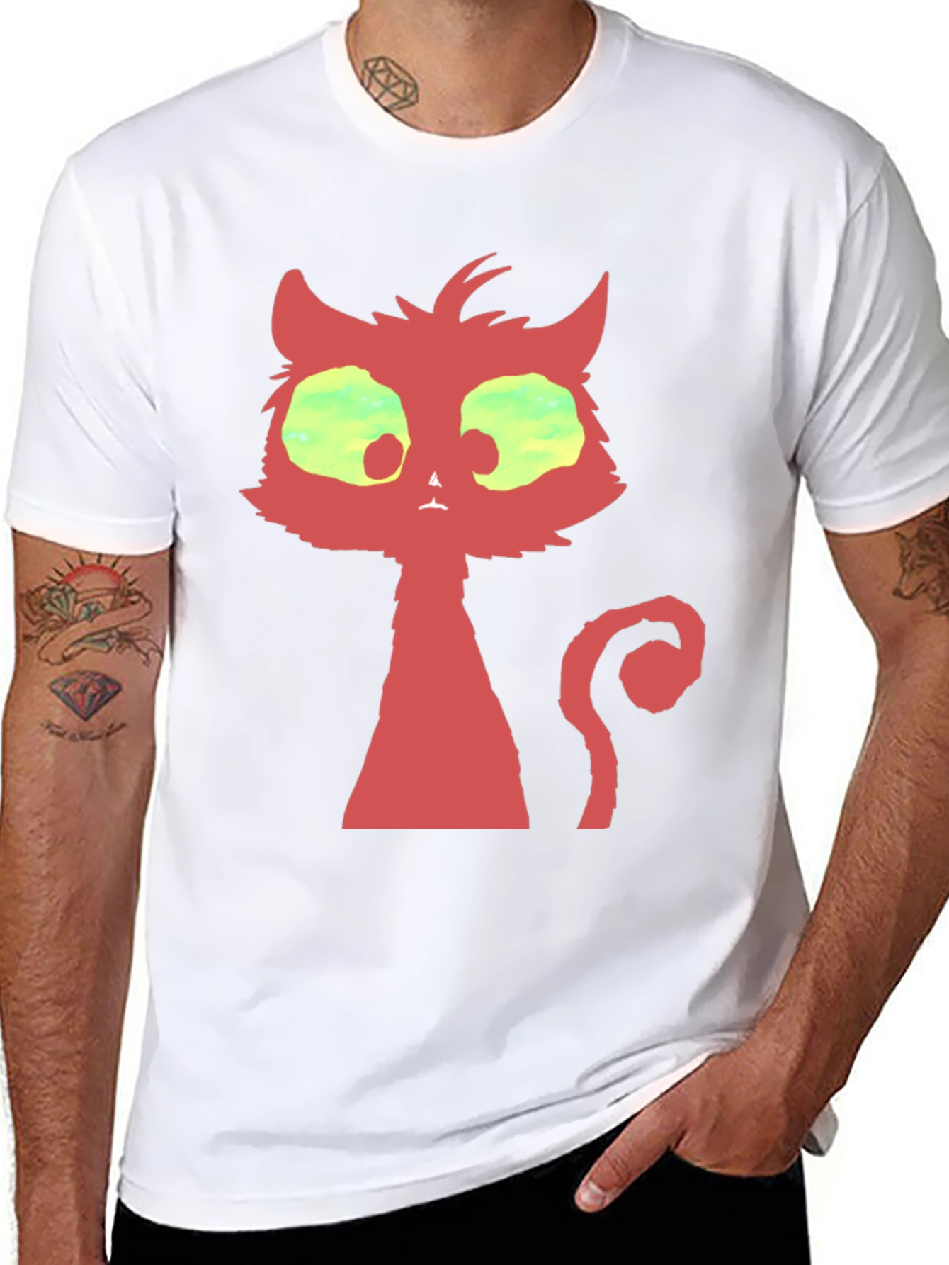 Black Red Cat Graphic T-Shirt - Unique Design view 8