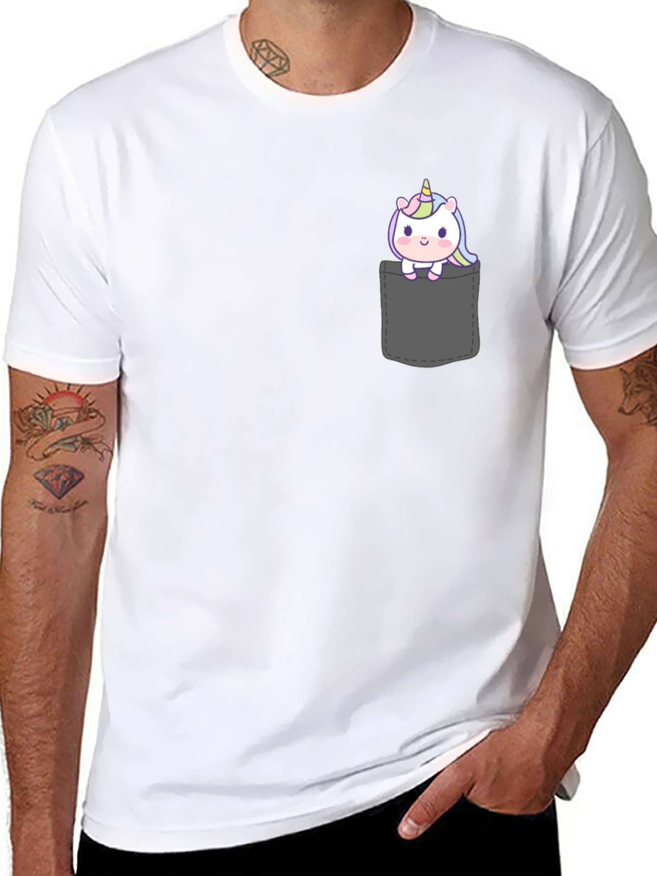 Black Unicorn Pocket T-Shirt - Cute Graphic Tee view 8