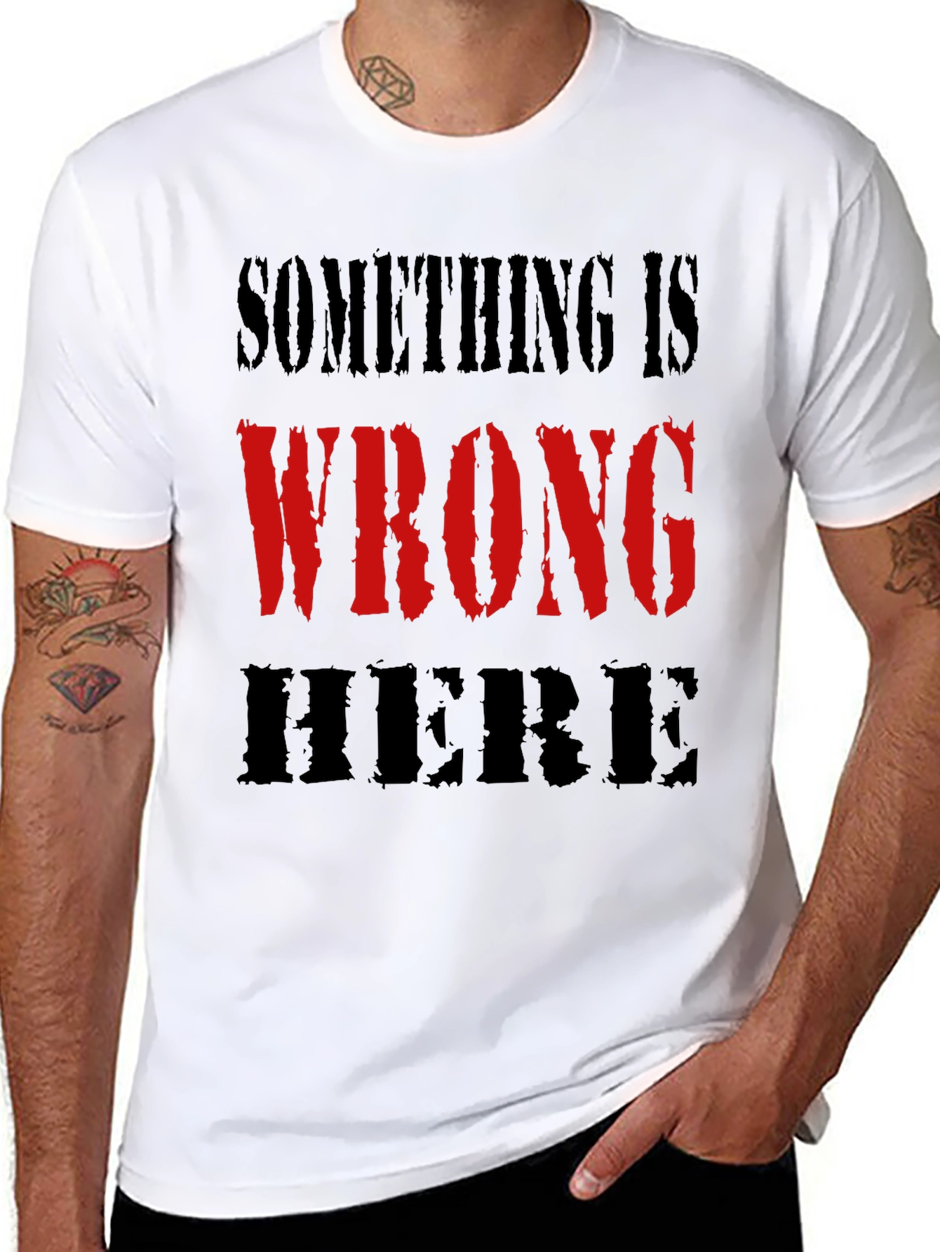 Black Something is Wrong Here Graphic Tee - Bold Statement Shirt view 8