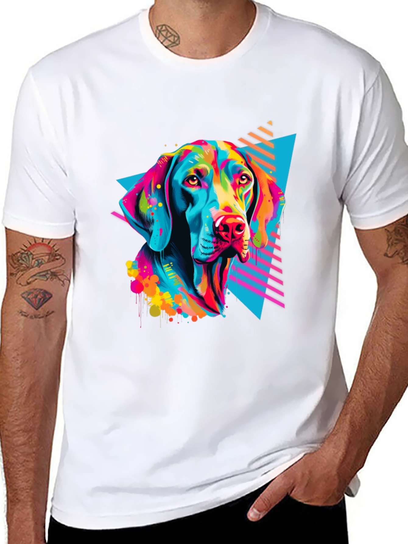 Black Vibrant Dog Graphic T-Shirt - Bold 80s Style view 8