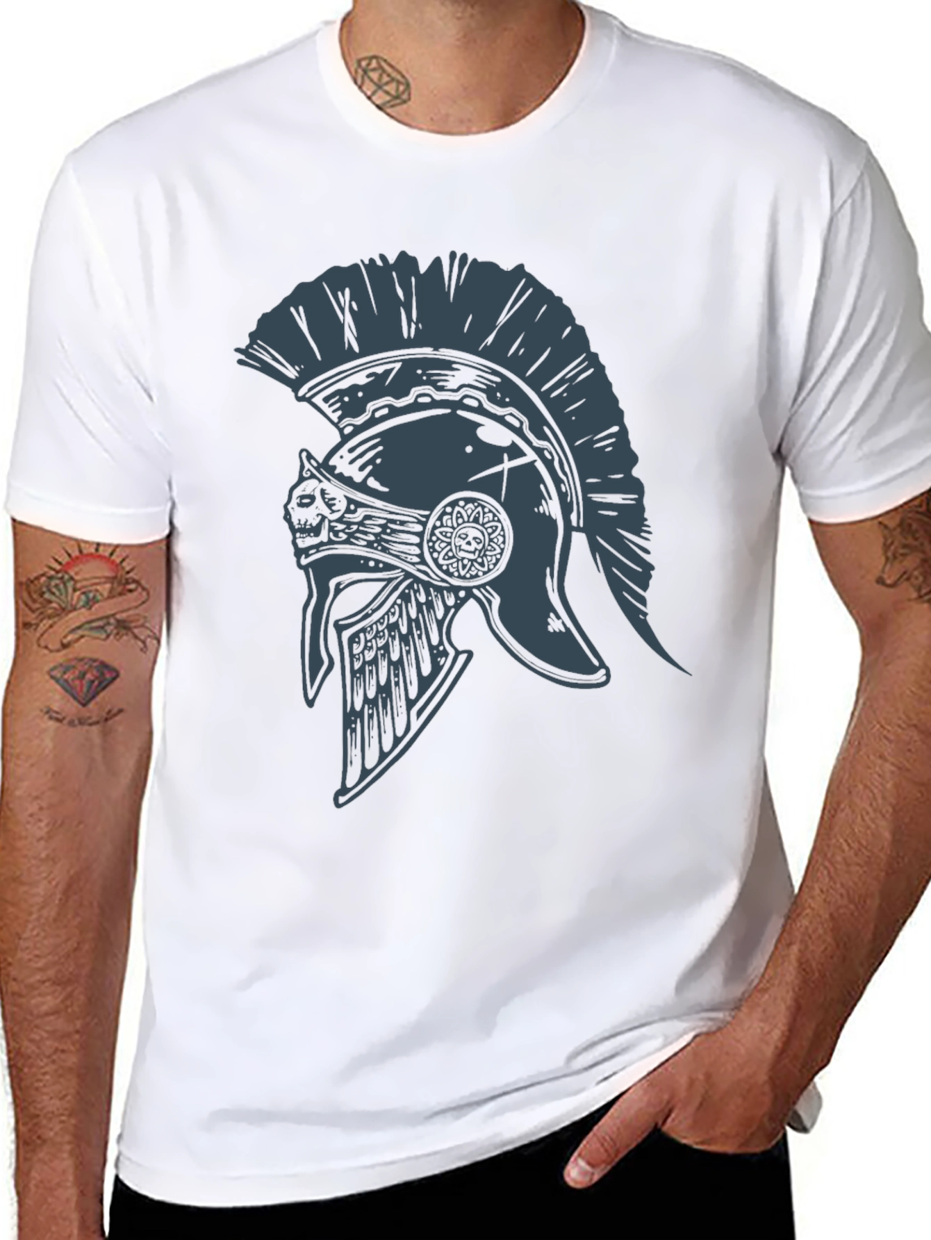 Black Spartan Helmet Graphic Tee - Warrior Style view 8