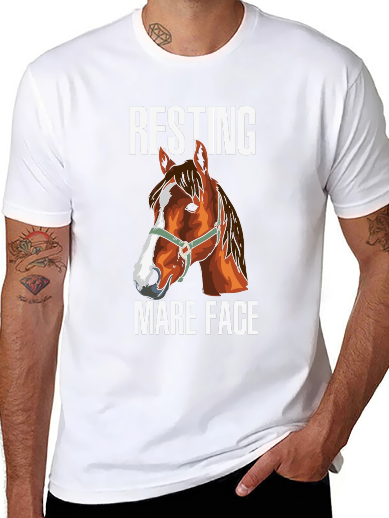 Black Resting Mare Face T-Shirt - Horse Lover Tee view 8