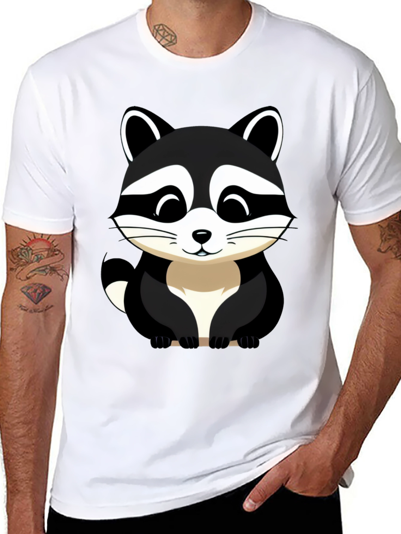 Black Cute Raccoon Graphic Tee - Black Cotton Blend view 8