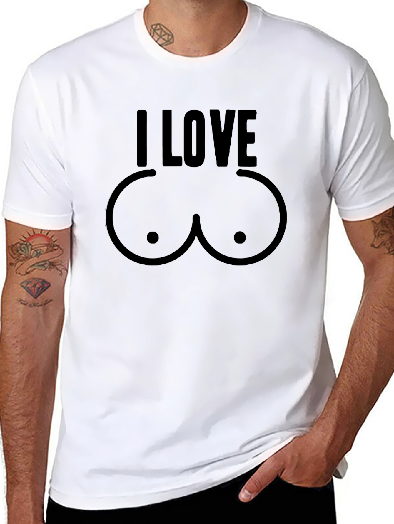 Black I LOVE Boobs T-Shirt, Funny Graphic Tee view 8