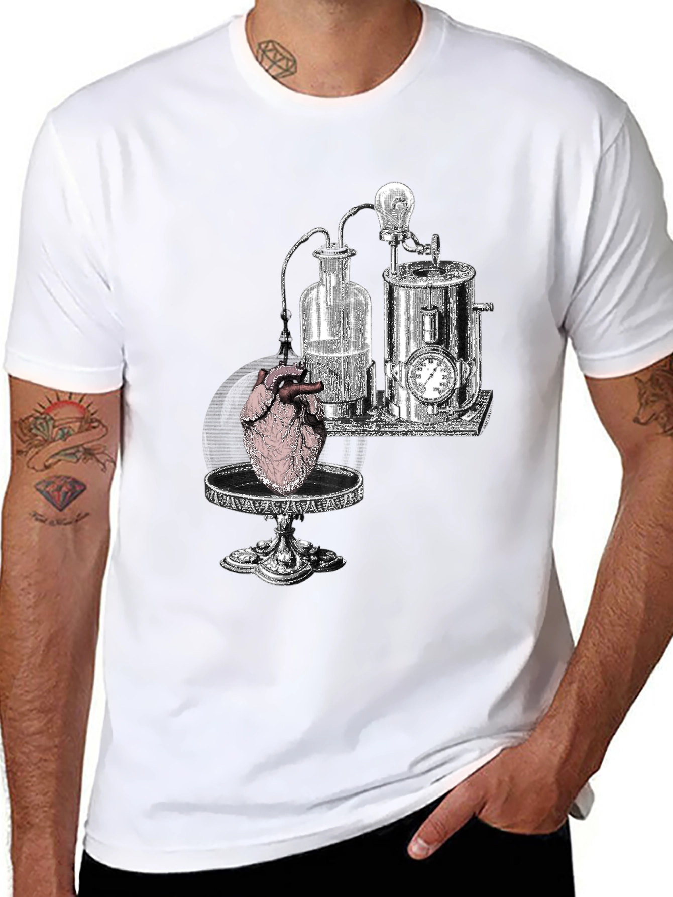 Black Steampunk Heart T-Shirt - Black Graphic Tee view 8