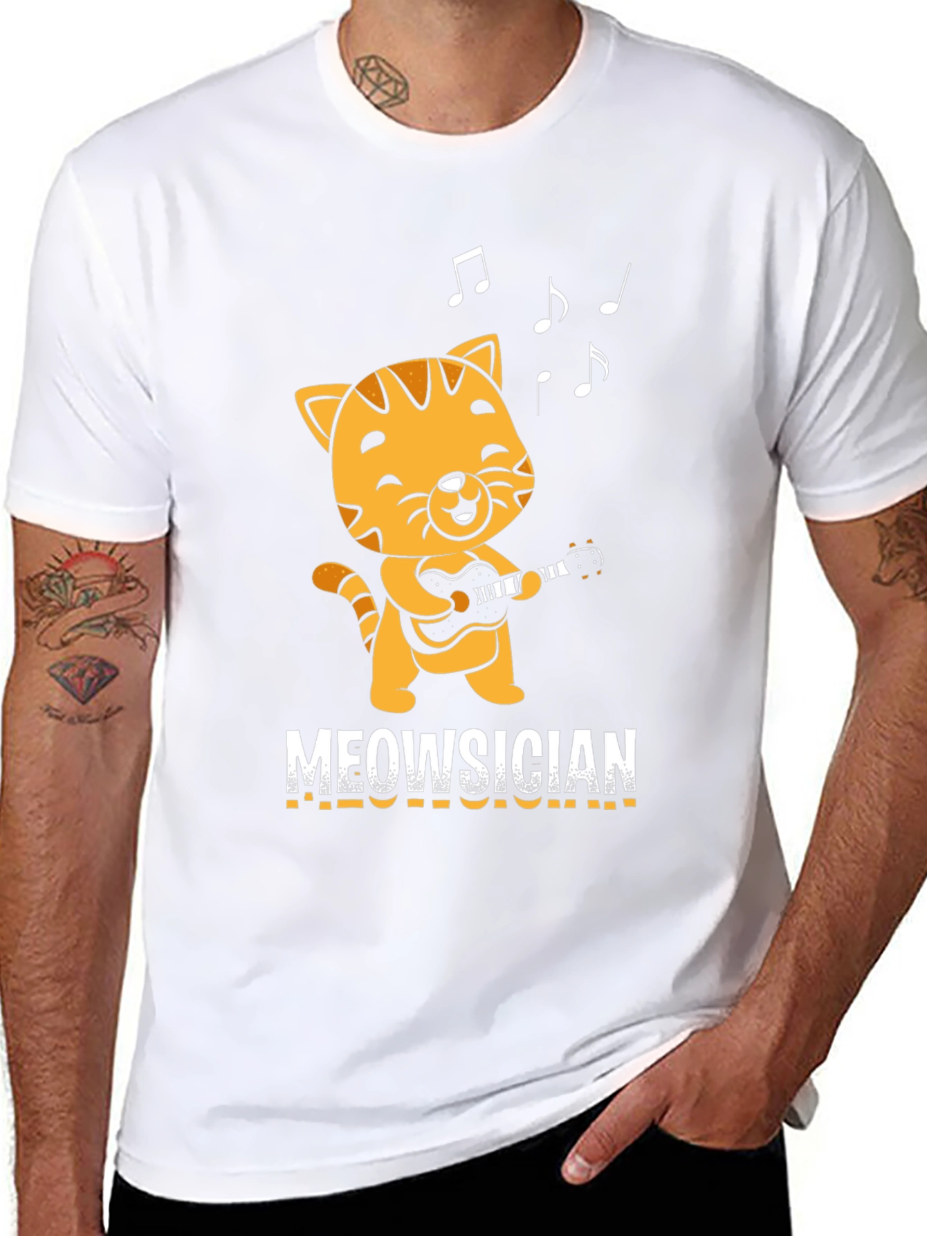 Black Meowsician T-Shirt - Cat Playing Guitar! view 8