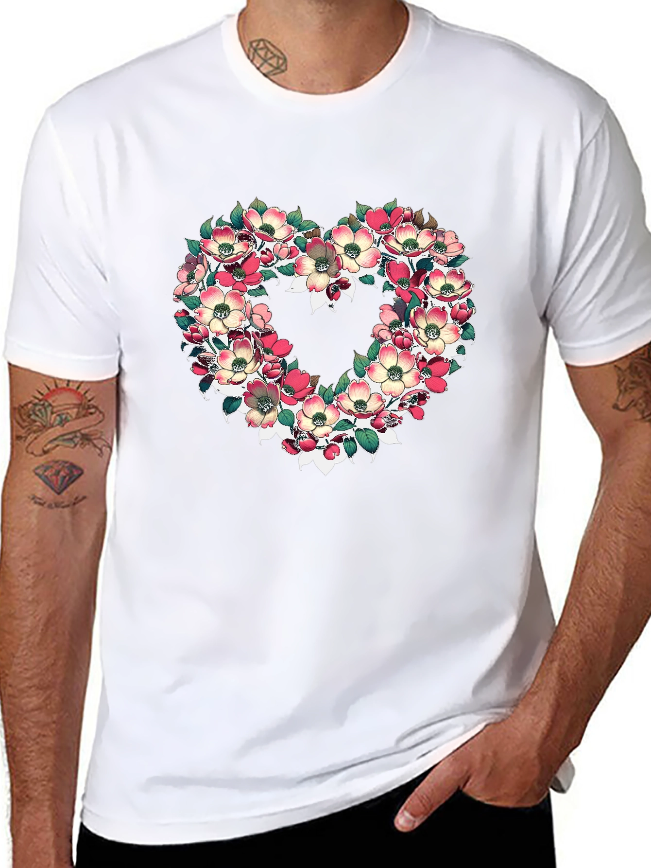 Black Floral Heart Graphic T-Shirt - Black view 8
