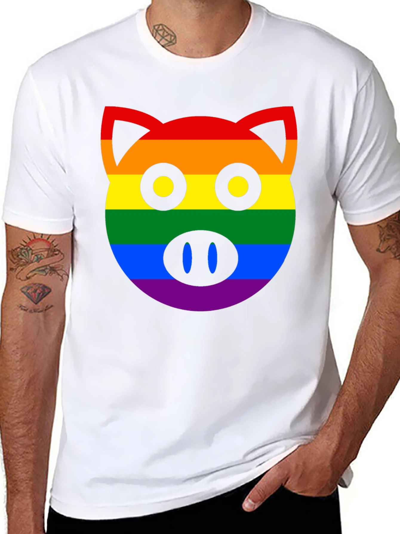 Black Pride Pig Graphic T-Shirt - LGBTQ+ Rainbow Design view 8