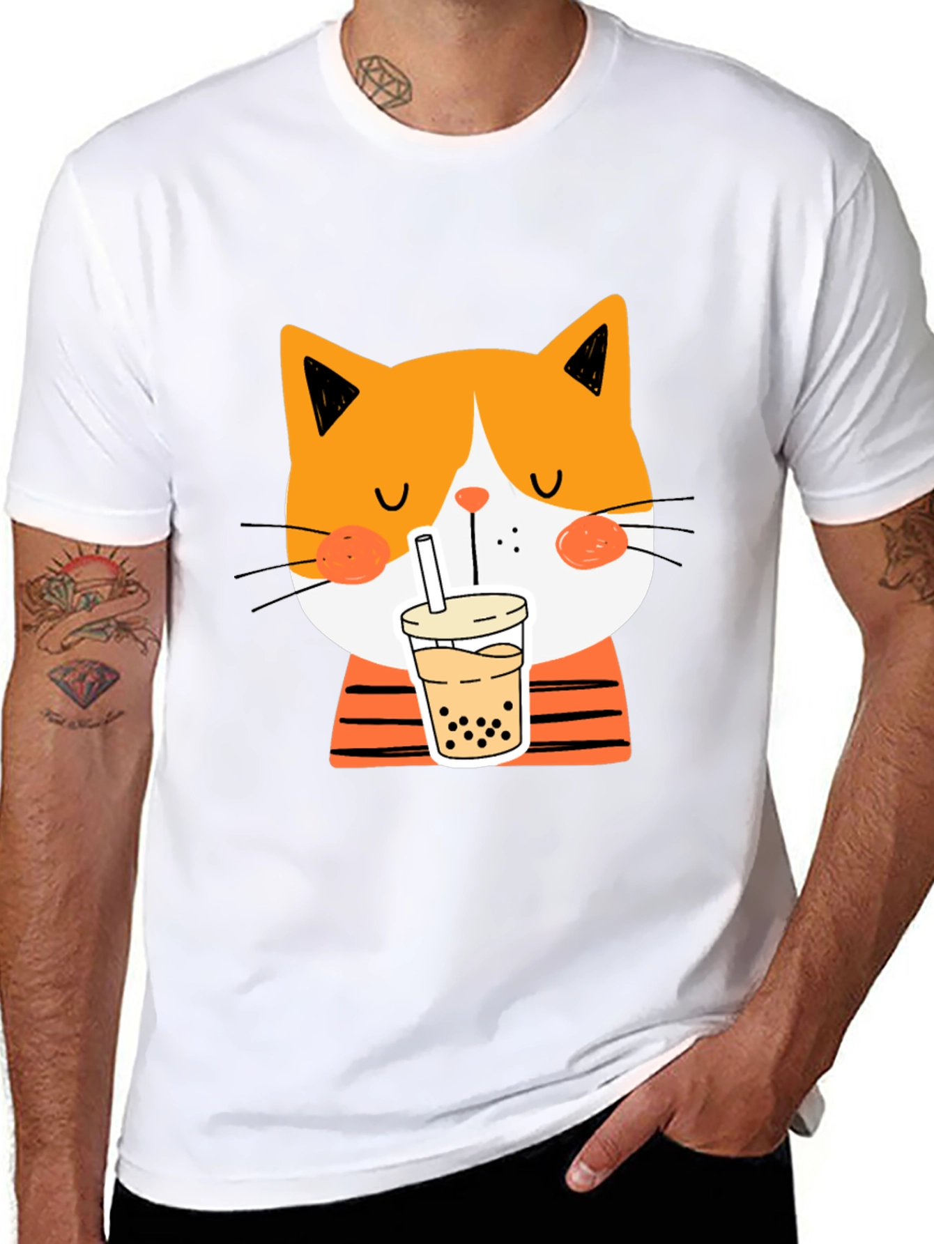 Black Cat Drinking Bubble Tea T-Shirt view 8