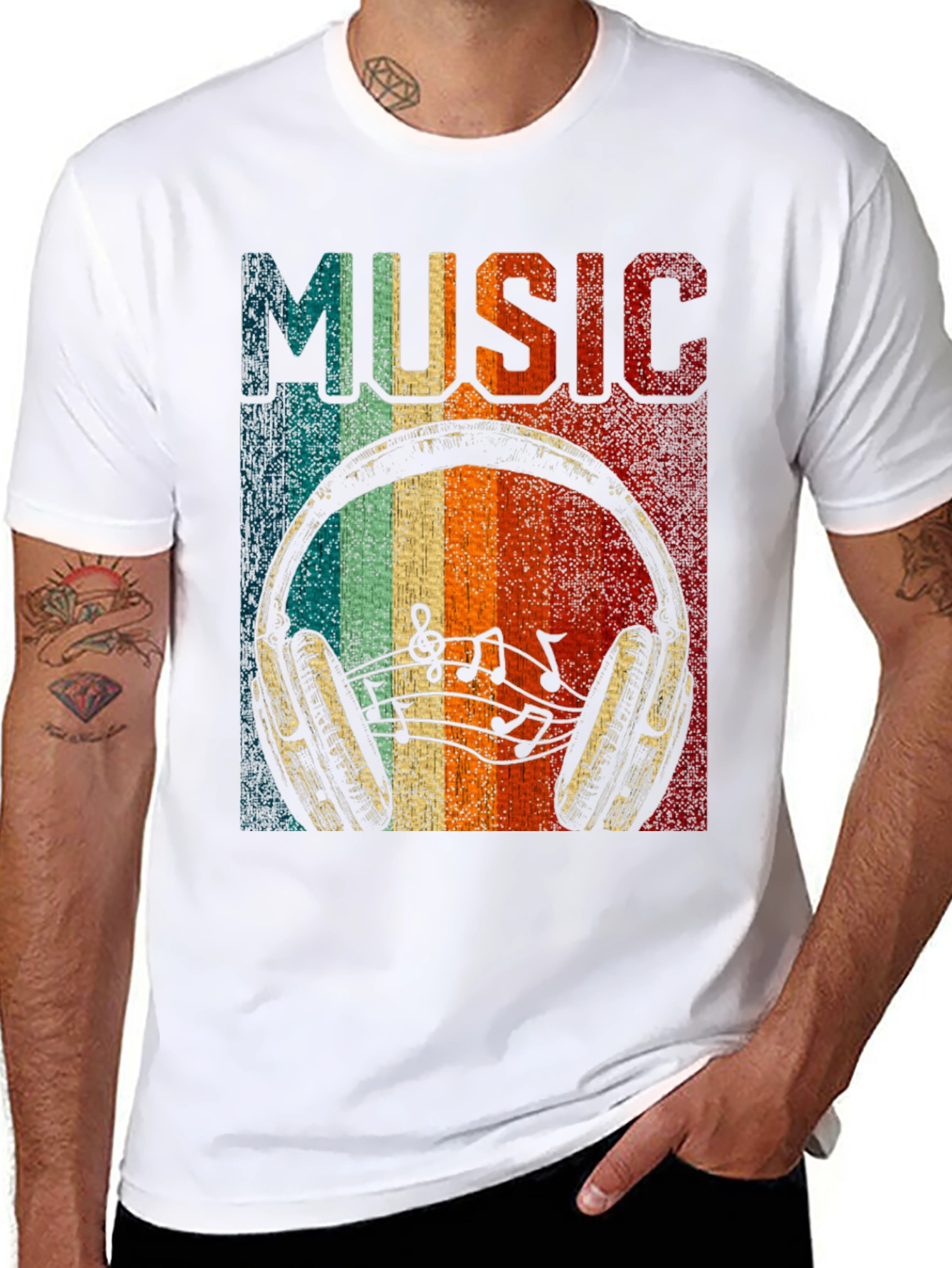 Black Retro Music Headphone T-Shirt view 8