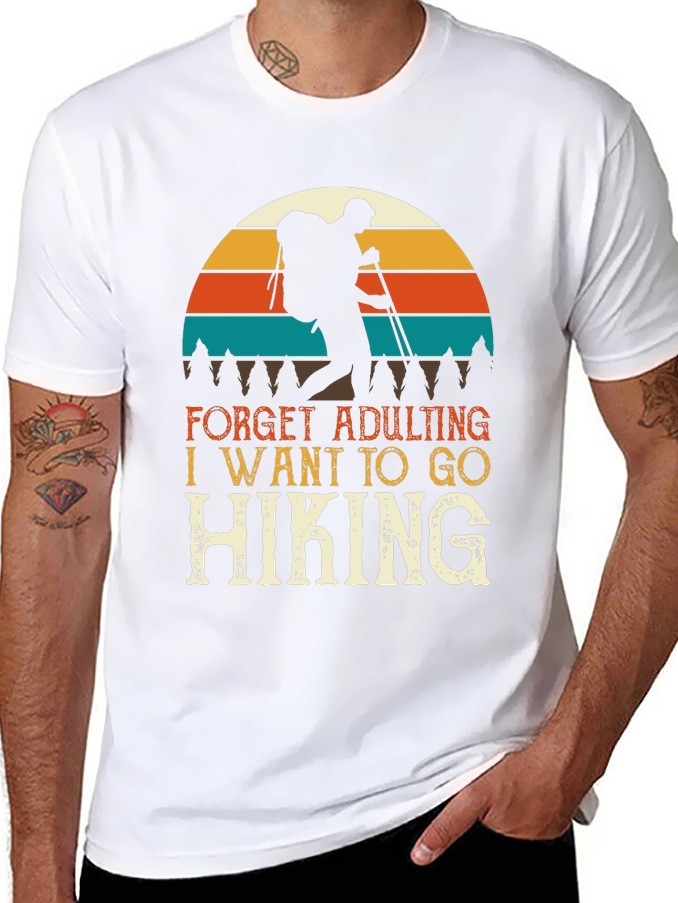 Black Hiking Adventure Tee: Forget Adulting, Go Hiking T-Shirt view 8