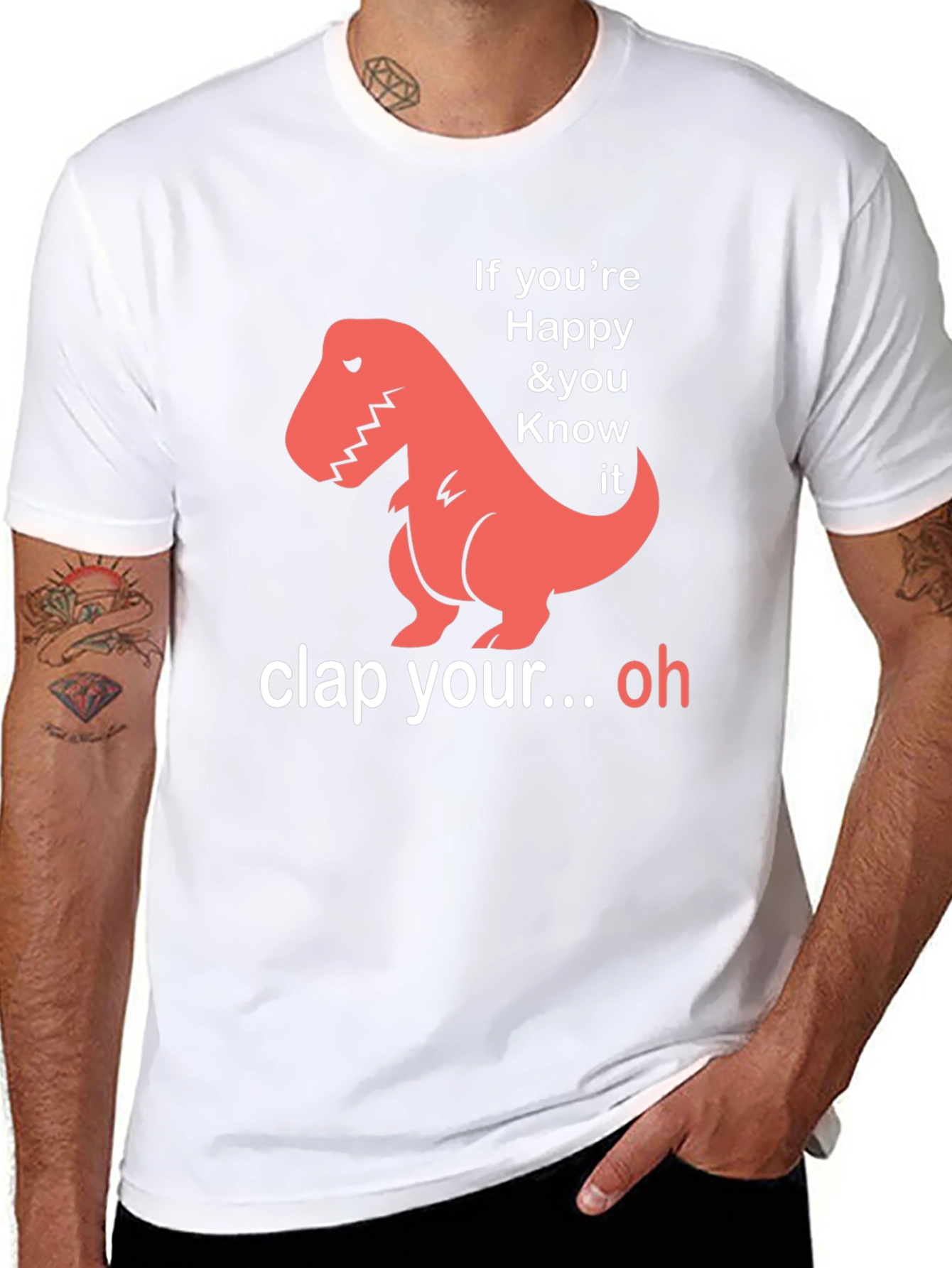 Black Funny Dinosaur T-Shirt - If You're Happy & You Know It view 8