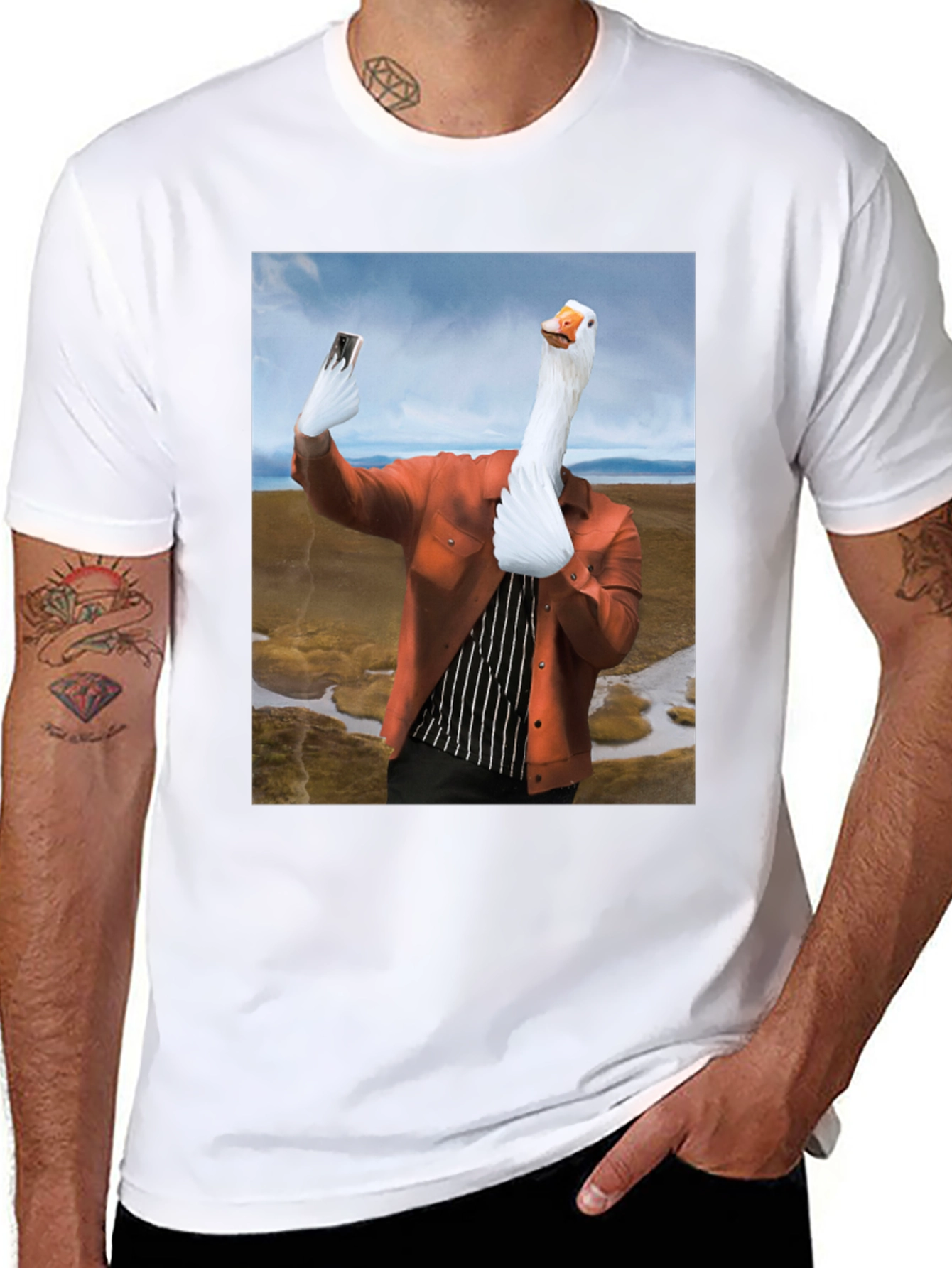 Black Funny Goose Selfie T-Shirt view 8