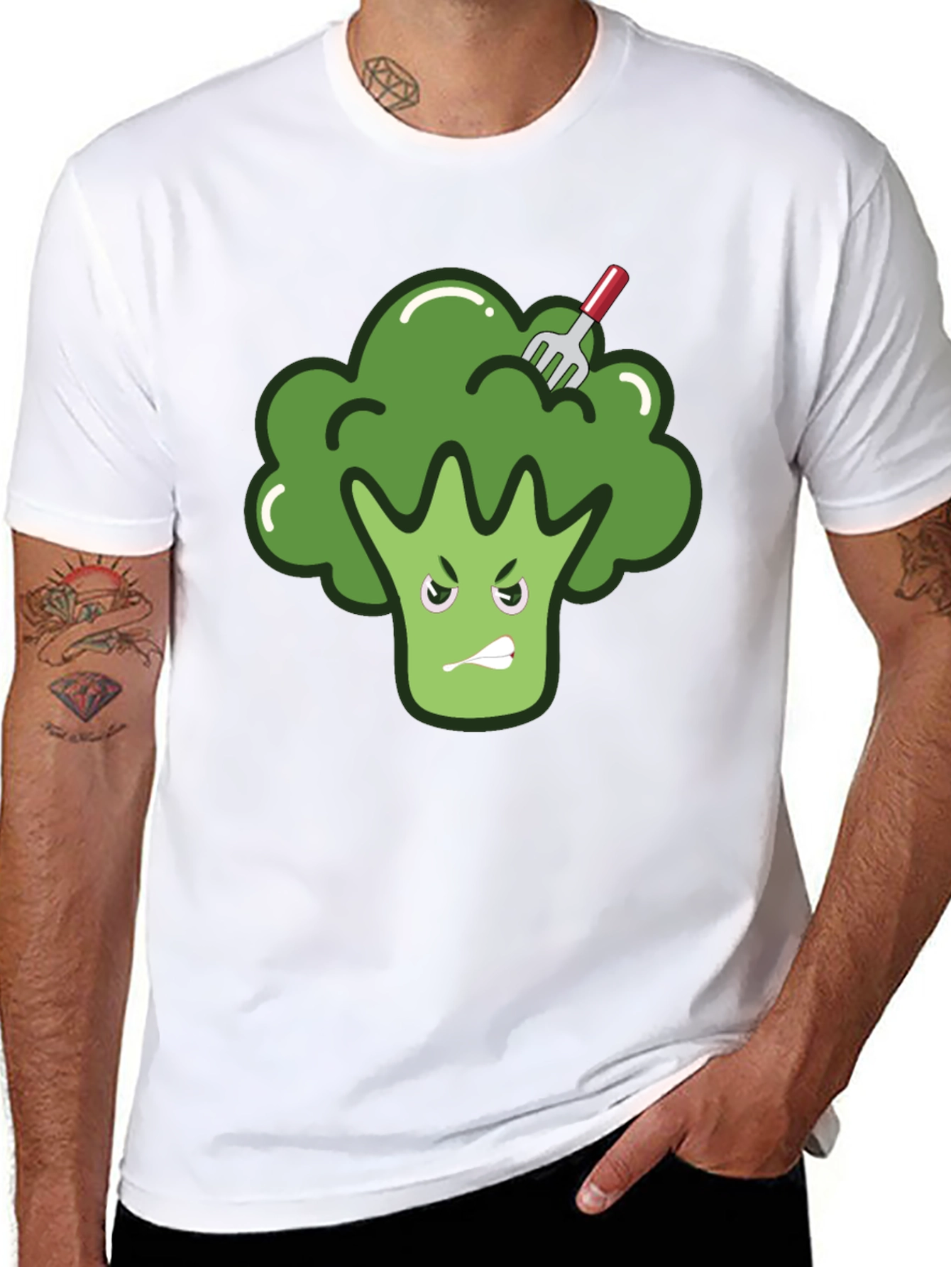Black Funny Broccoli T-Shirt - Vegetarian Vegan Tee view 8