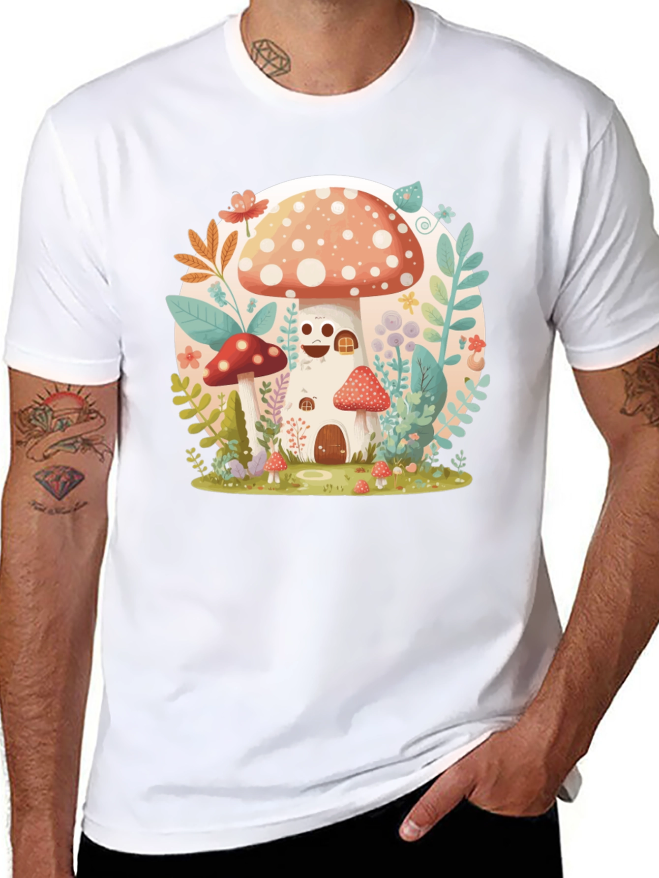 Black Mushroom House Graphic Tee - Whimsical Design view 8