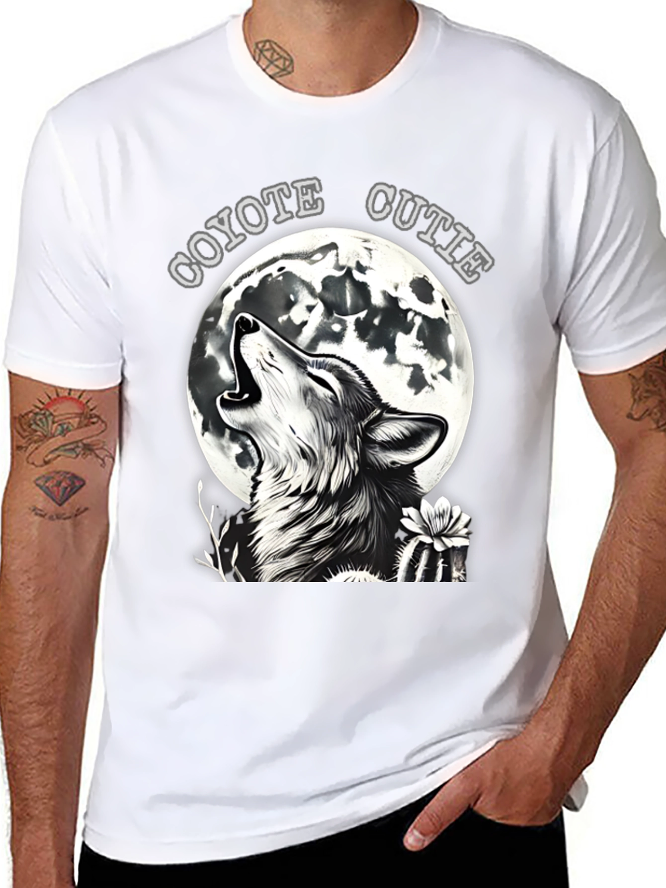 Black Coyote Cutie T-Shirt - Wolf Howling at Moon view 8