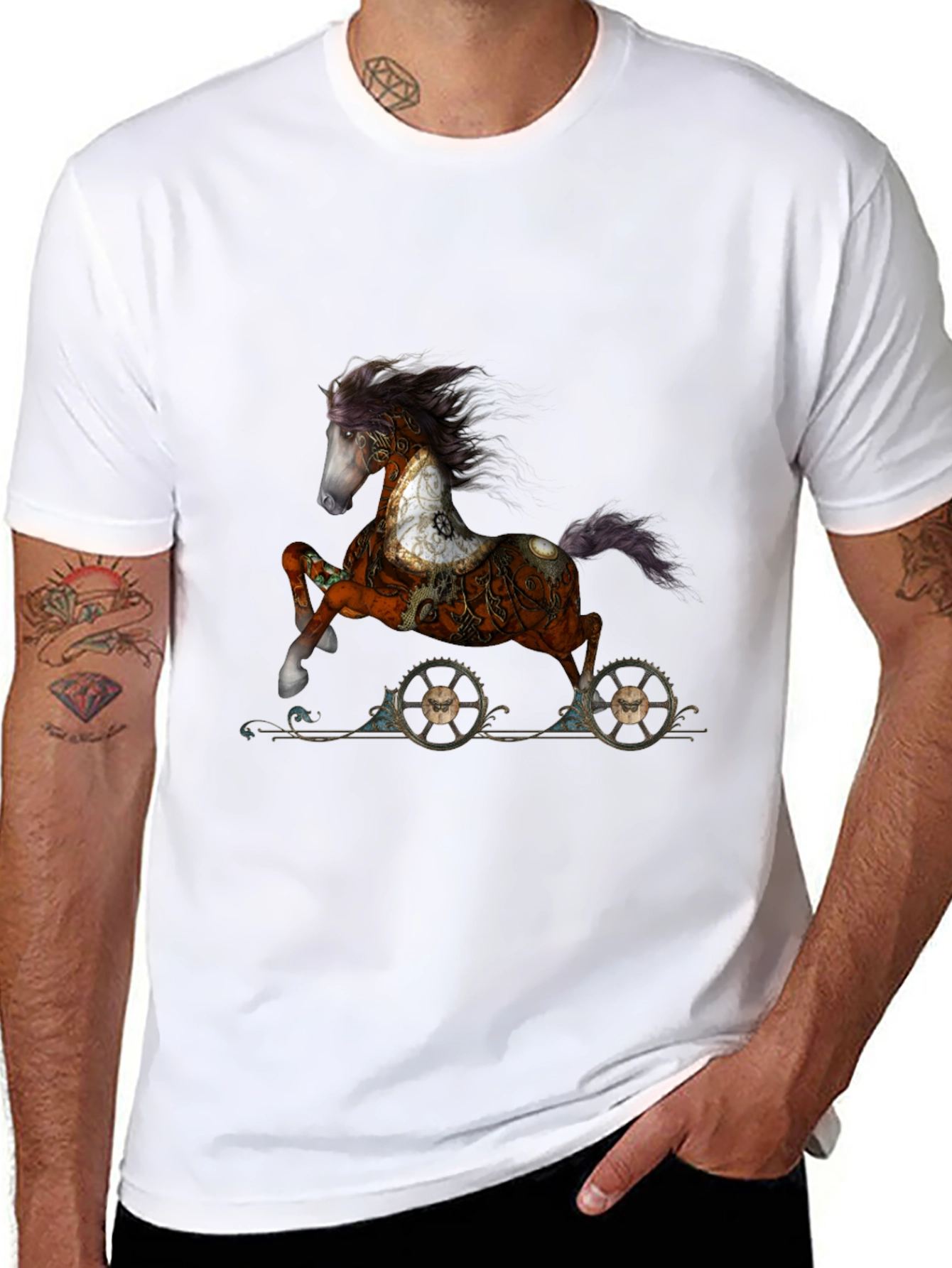Black Steampunk Horse T-Shirt - Unique Graphic Tee view 8